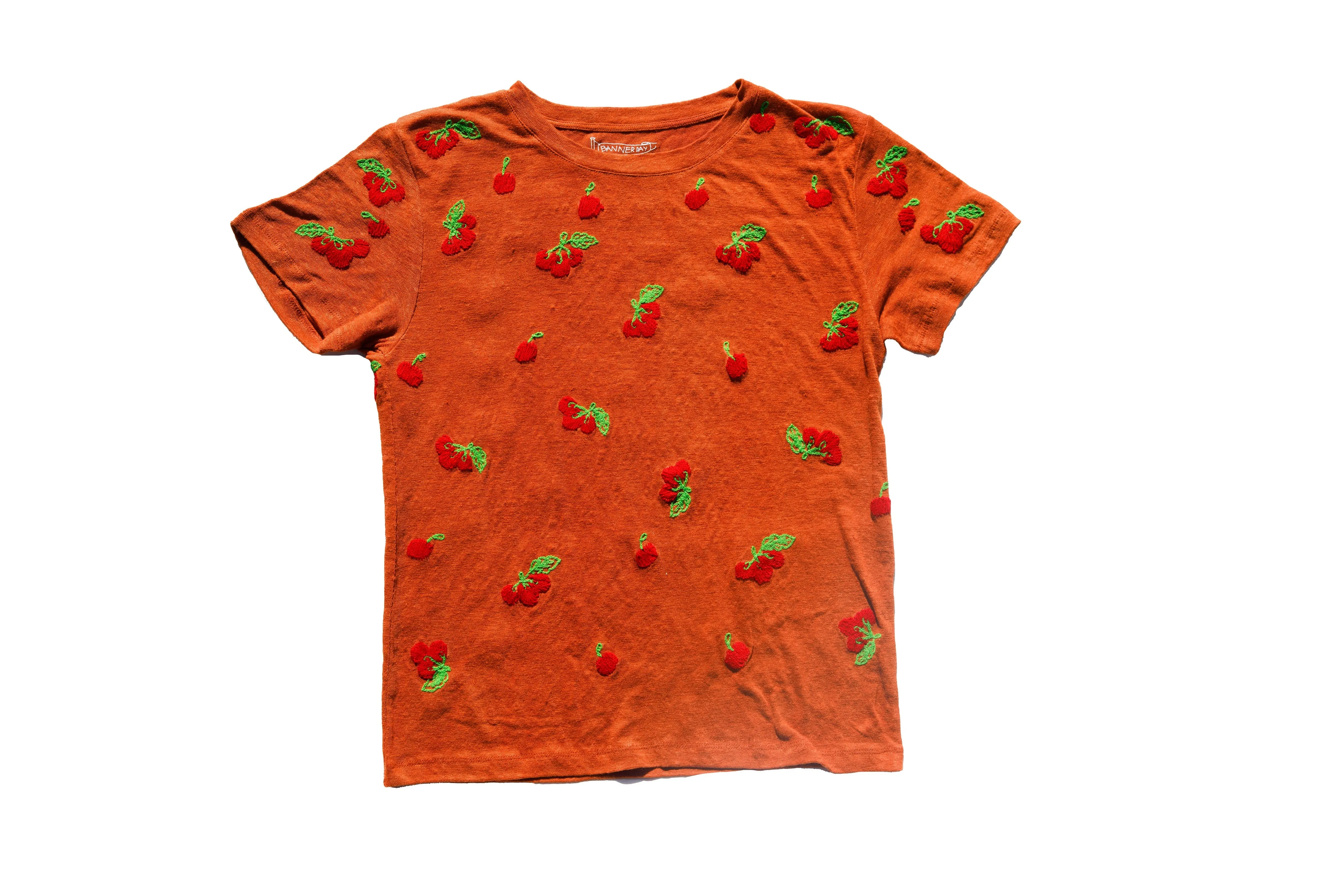 CHERRIES LINEN TEE | TERRACOTTA