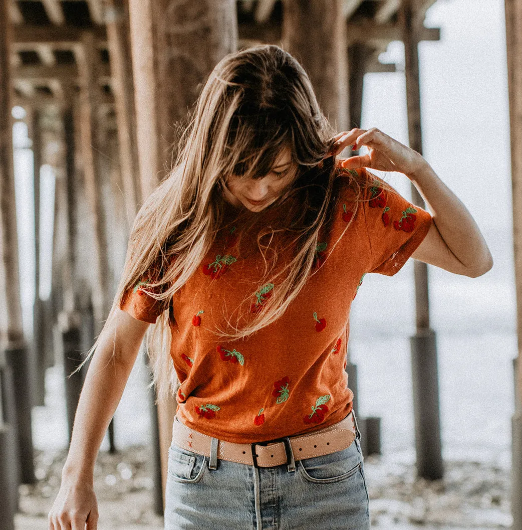 CHERRIES LINEN TEE | TERRACOTTA