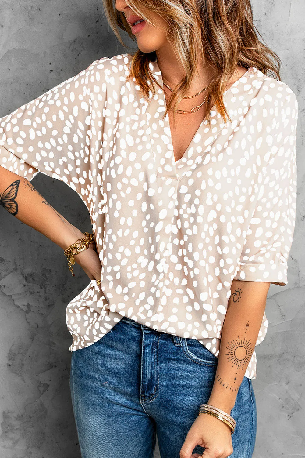 Chloe Animal Print V-neck Rolled Sleeve Tunic Top