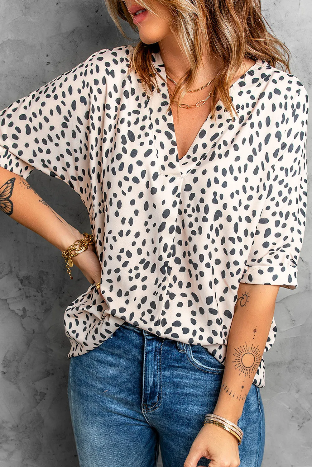 Chloe Animal Print V-neck Rolled Sleeve Tunic Top