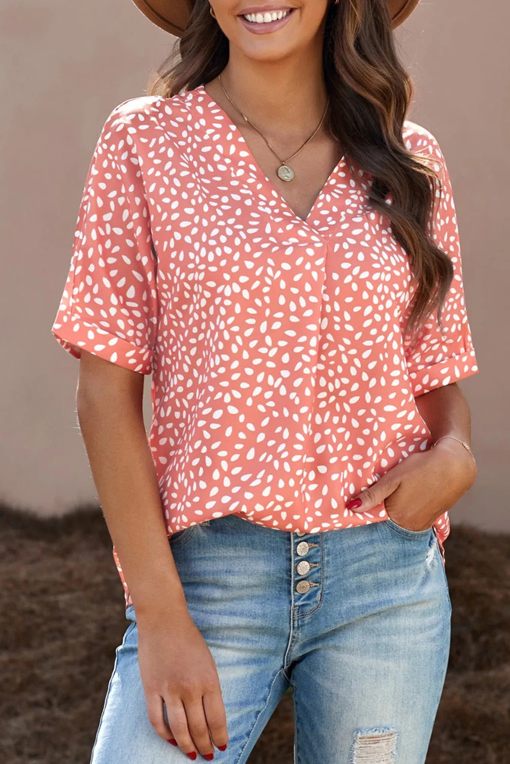 Chloe Animal Print V-neck Rolled Sleeve Tunic Top