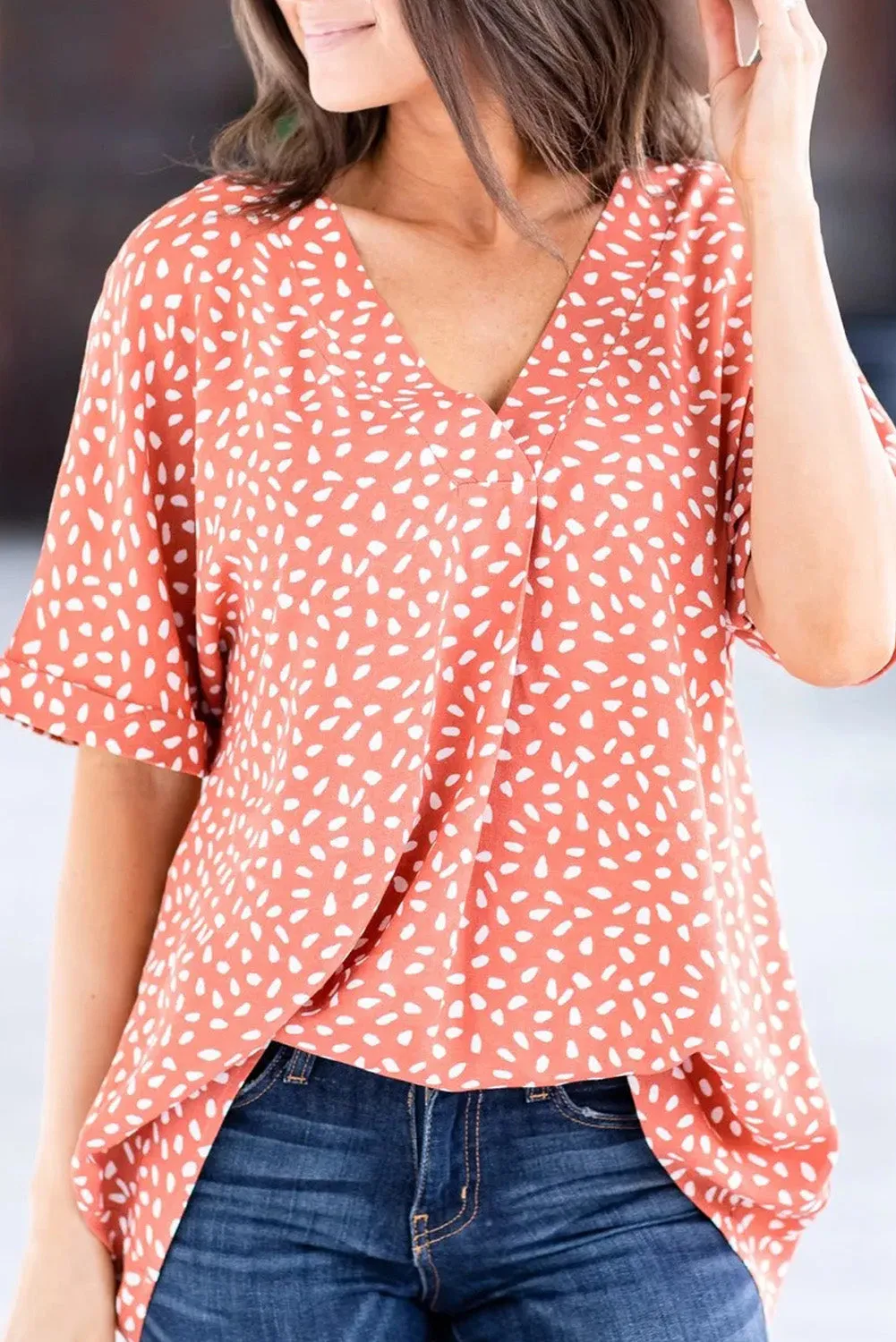 Chloe Animal Print V-neck Rolled Sleeve Tunic Top