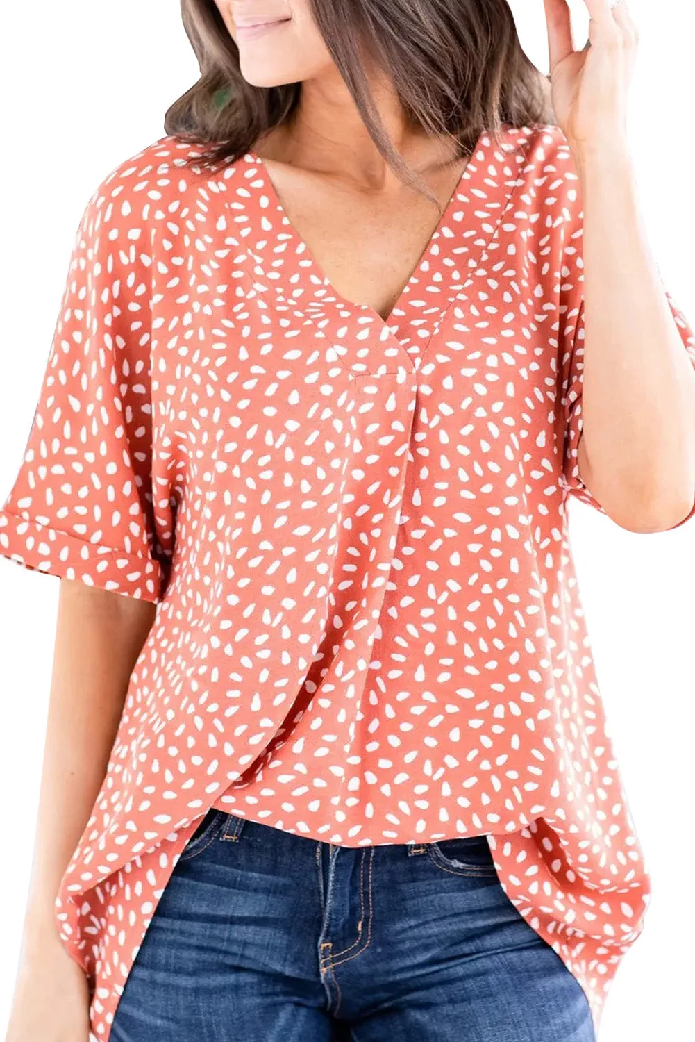 Chloe Animal Print V-neck Rolled Sleeve Tunic Top