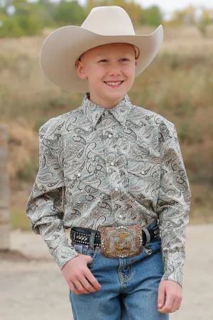 Cinch Boy's Green Paisley Print Button Down Shirt