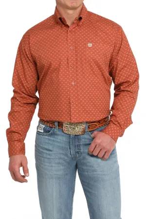 Cinch Orange Steer Print Button-Down Shirt for Men