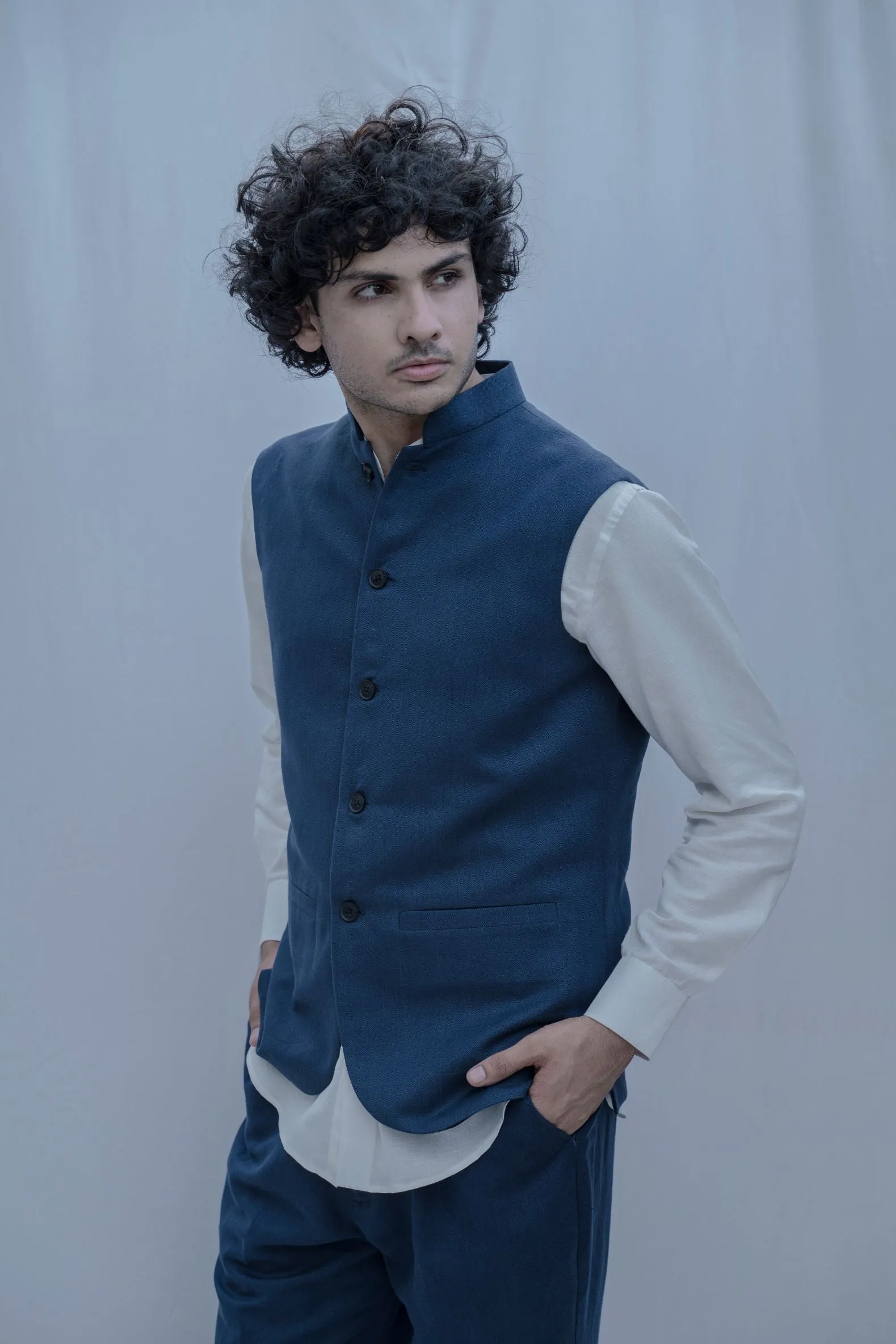 Cincinnati - Aegean Navy Blue Nehru Jacket with Pant Set