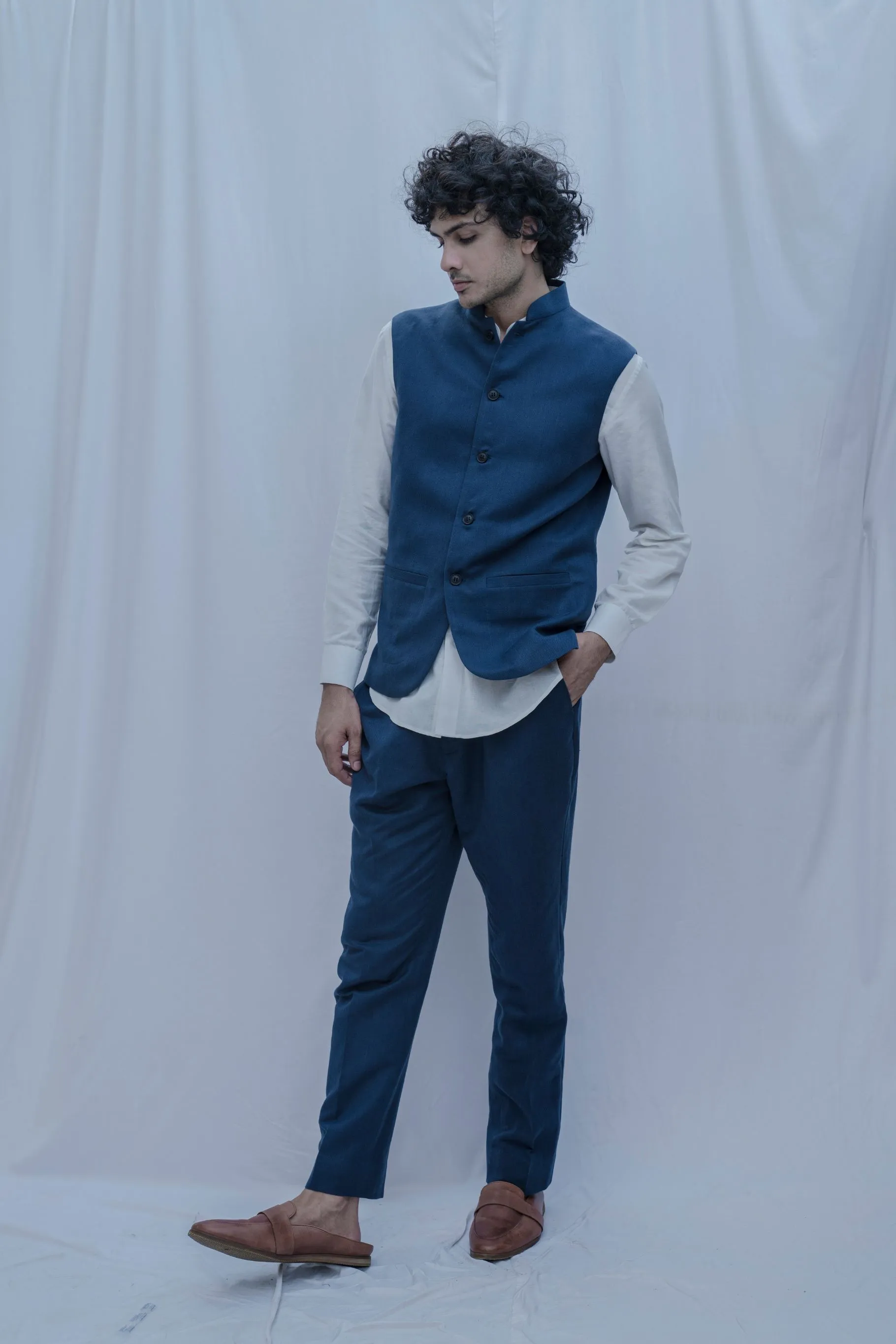 Cincinnati - Aegean Navy Blue Nehru Jacket with Pant Set