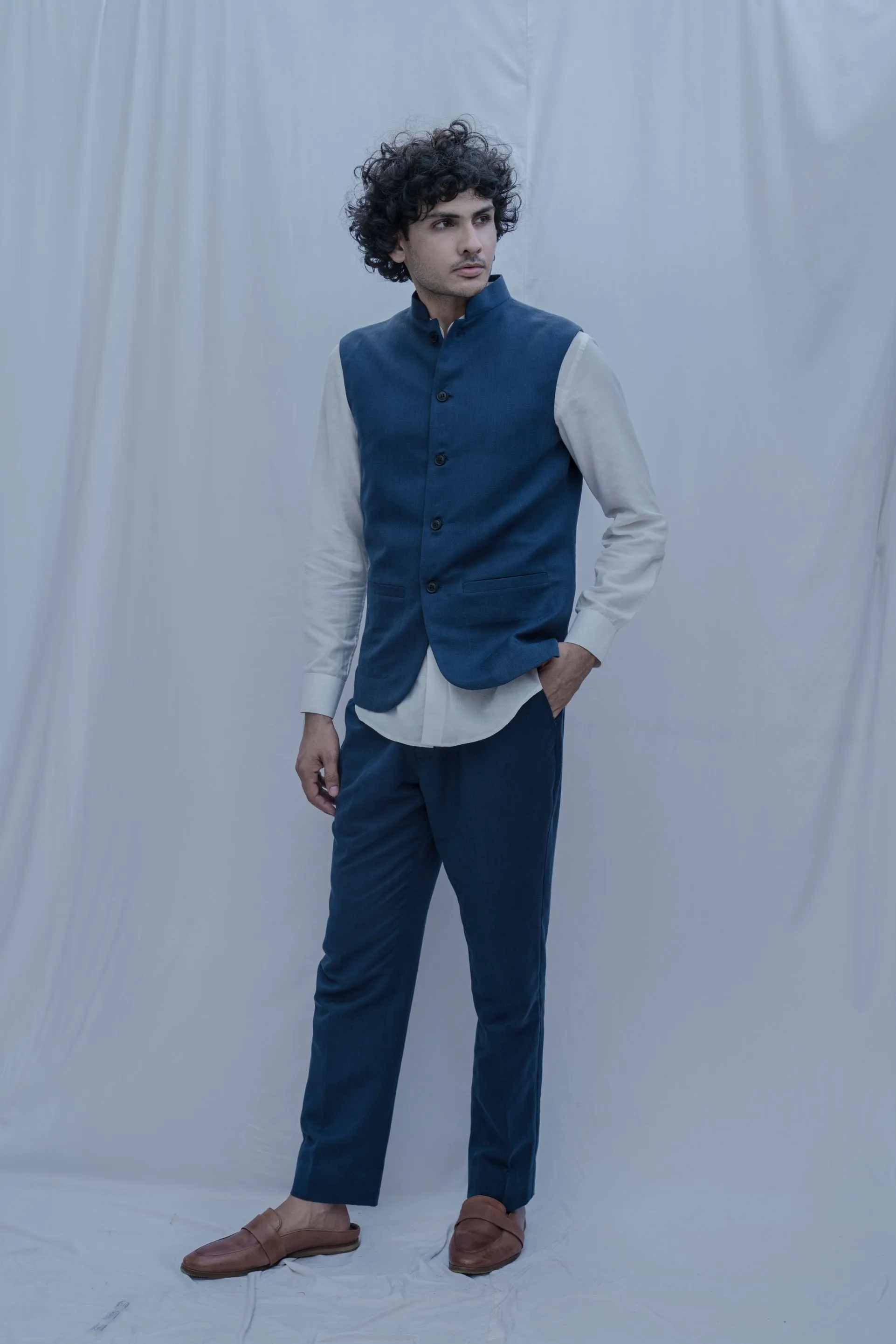 Cincinnati - Aegean Navy Blue Nehru Jacket with Pant Set