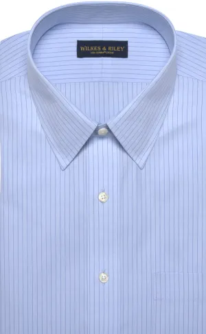 Classic Fit Blue Stripe Point Collar Supima® Cotton Non-Iron Broadcloth Dress Shirt