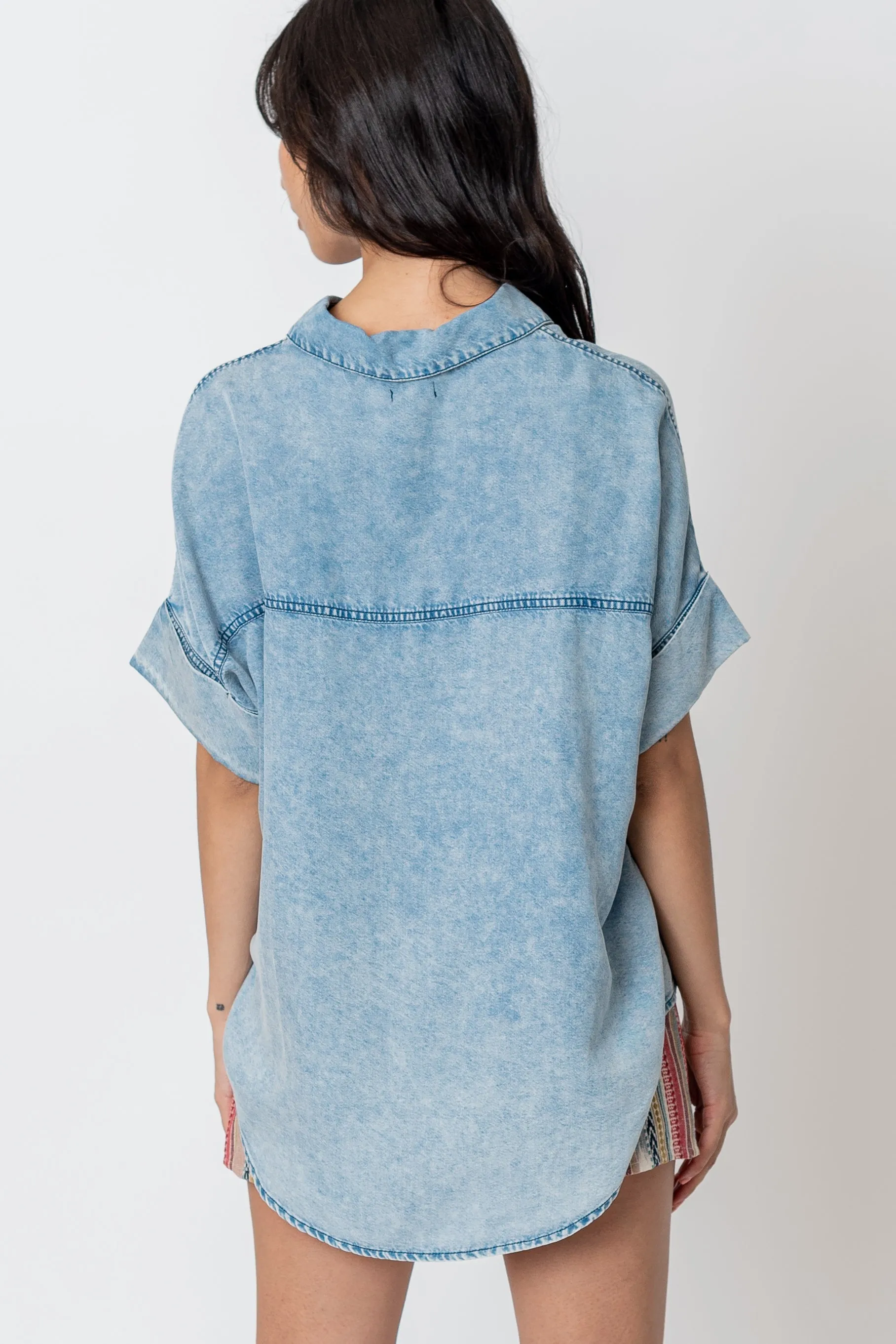 Clear Skies Denim Button Down Shirt Short Sleeve