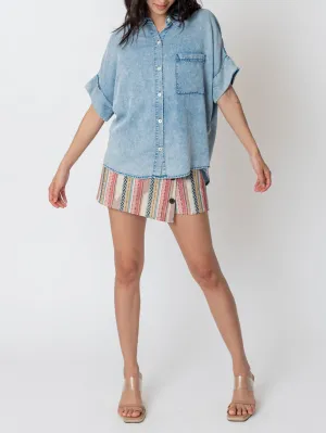 Clear Skies Denim Button Down Shirt Short Sleeve