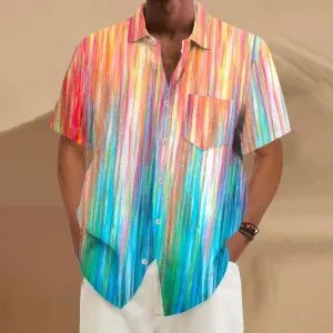 Color Gradient Large Bamboo Linen Short Sleeve Shirt 2406000852