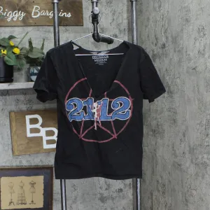 Control Womens Distressed V-Neck Rush 2112 Band T-Shirt Tee Black M