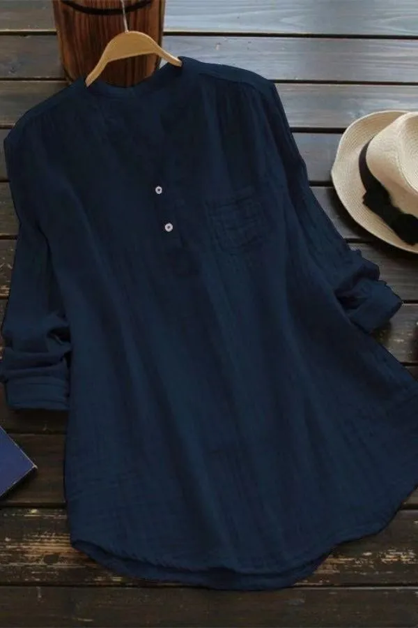 Cotton & Linen V Neck Blouse