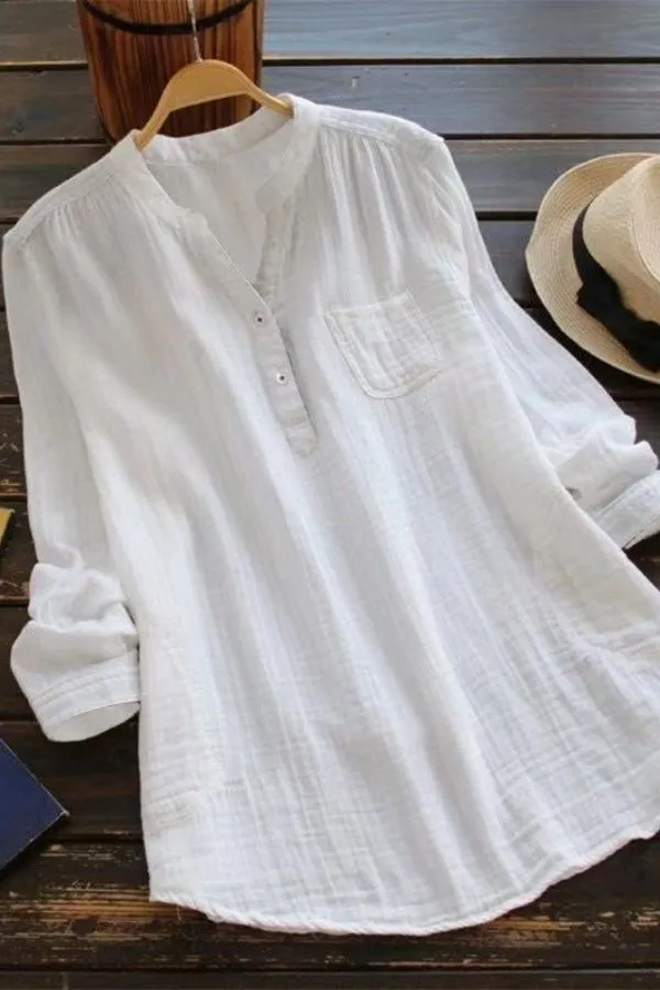 Cotton & Linen V Neck Blouse