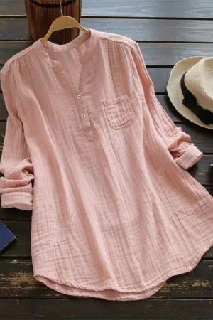 Cotton & Linen V Neck Blouse