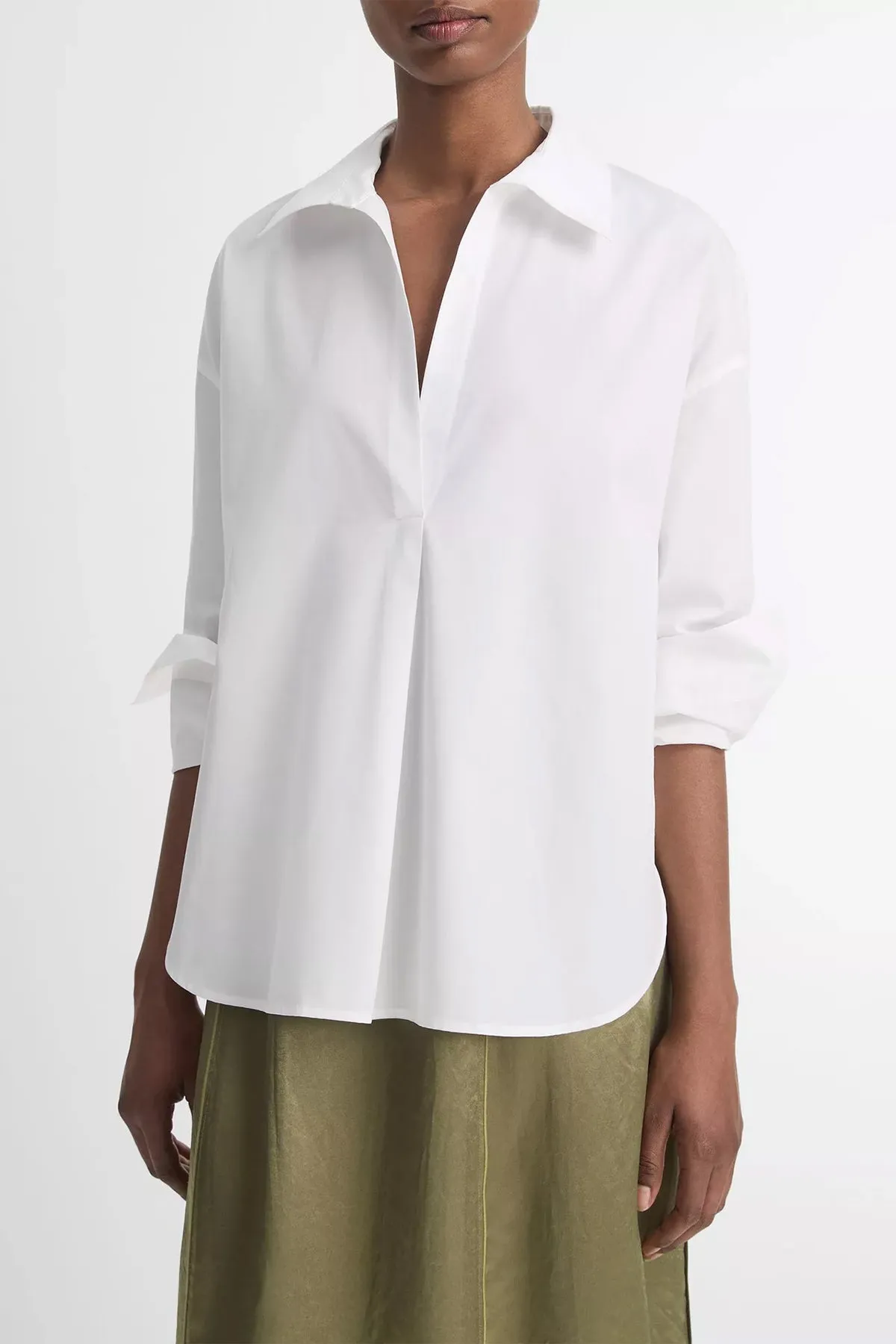Cotton Half-Placket Shirt in Optic-White