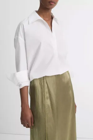 Cotton Half-Placket Shirt in Optic-White