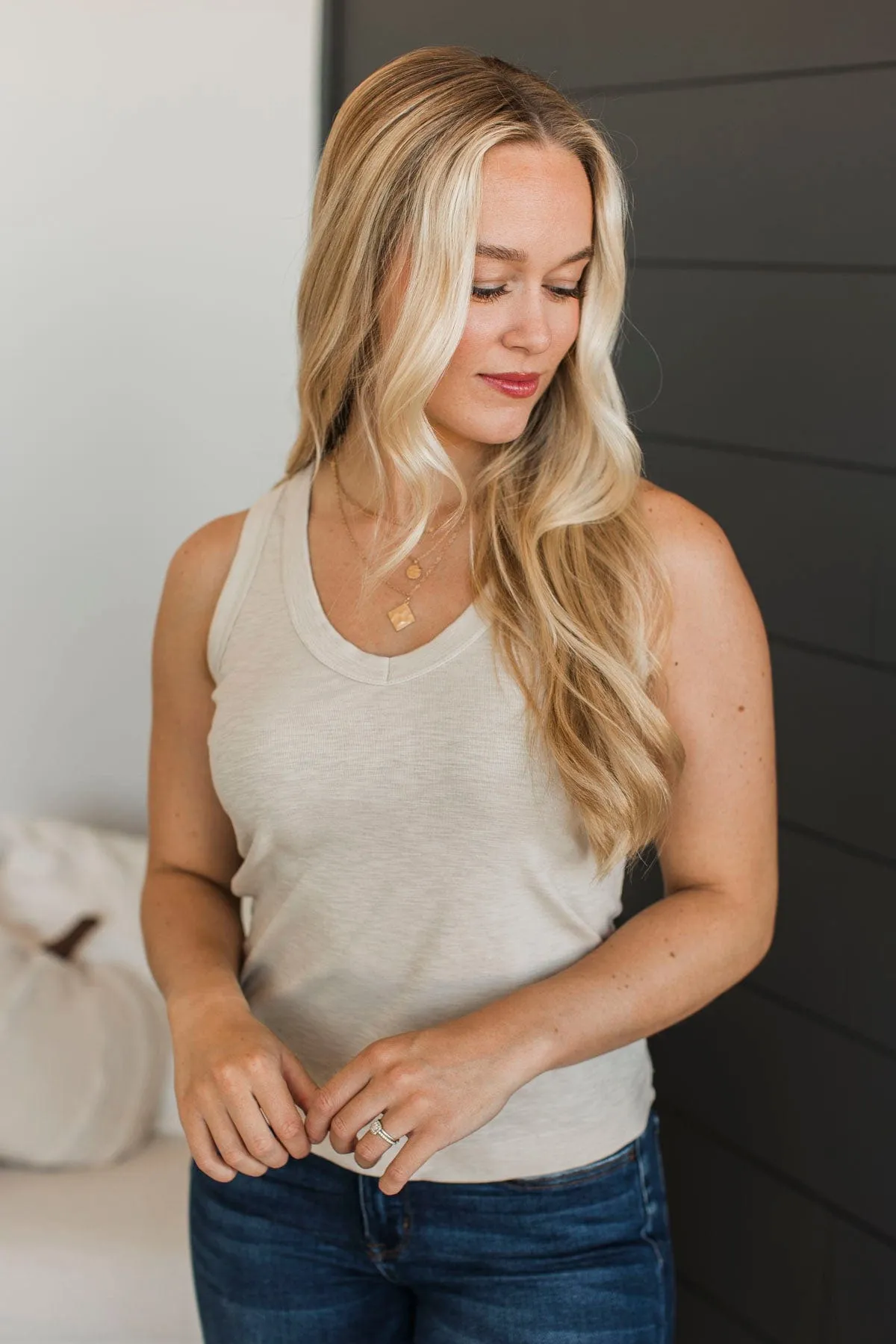 Counting Blessings V-Neck Tank Top- Bone