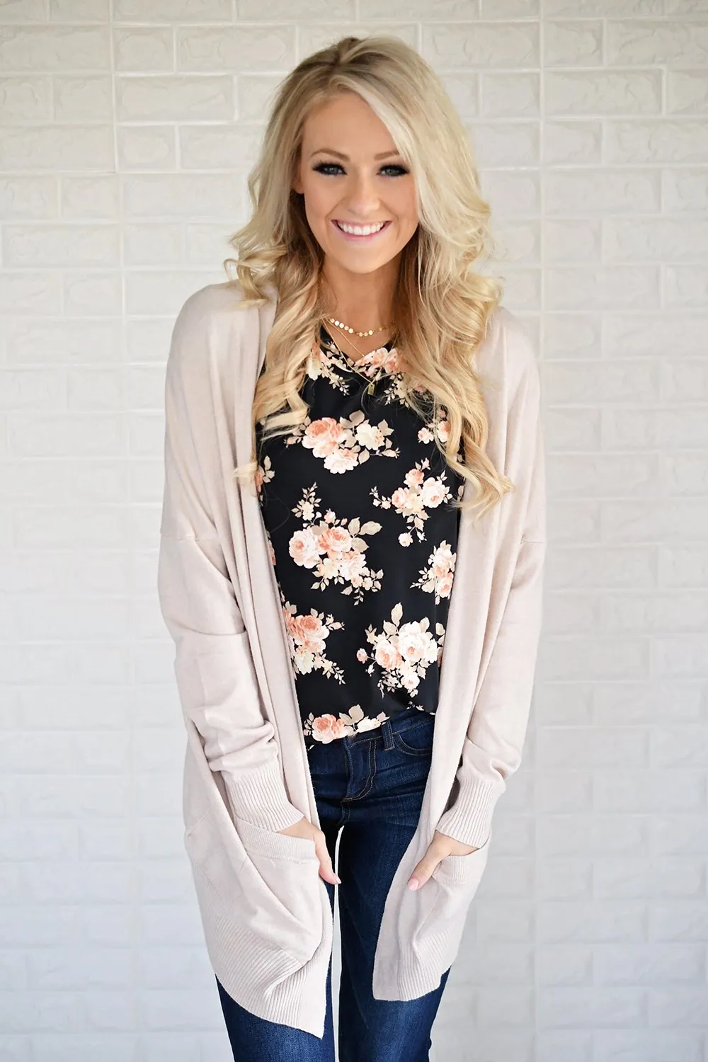 Cream V-Back Cardigan