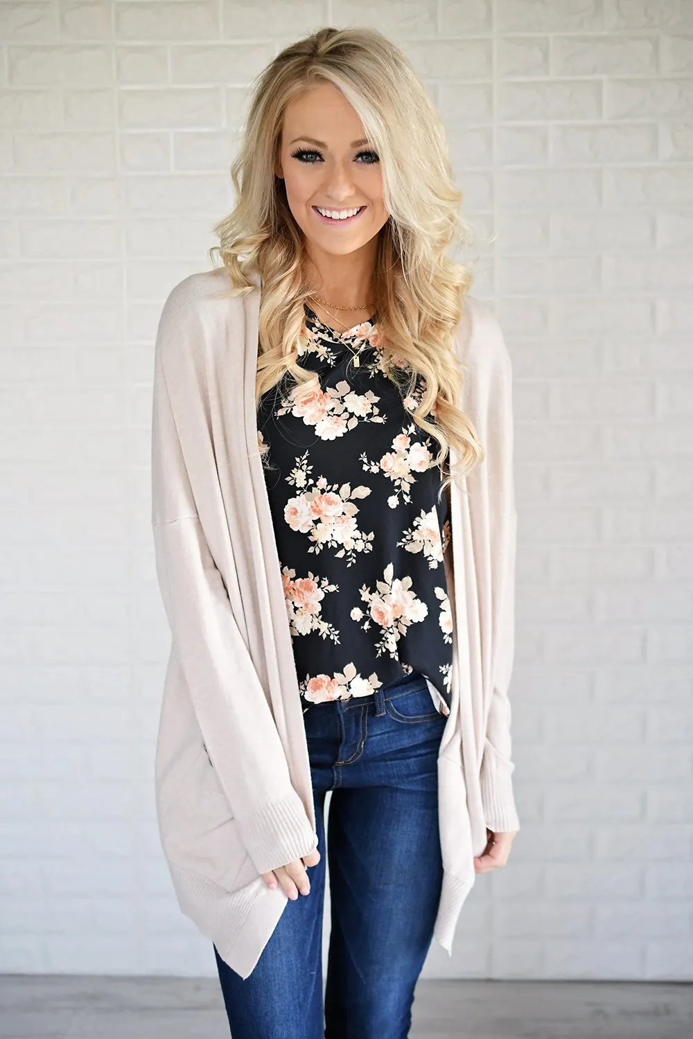 Cream V-Back Cardigan