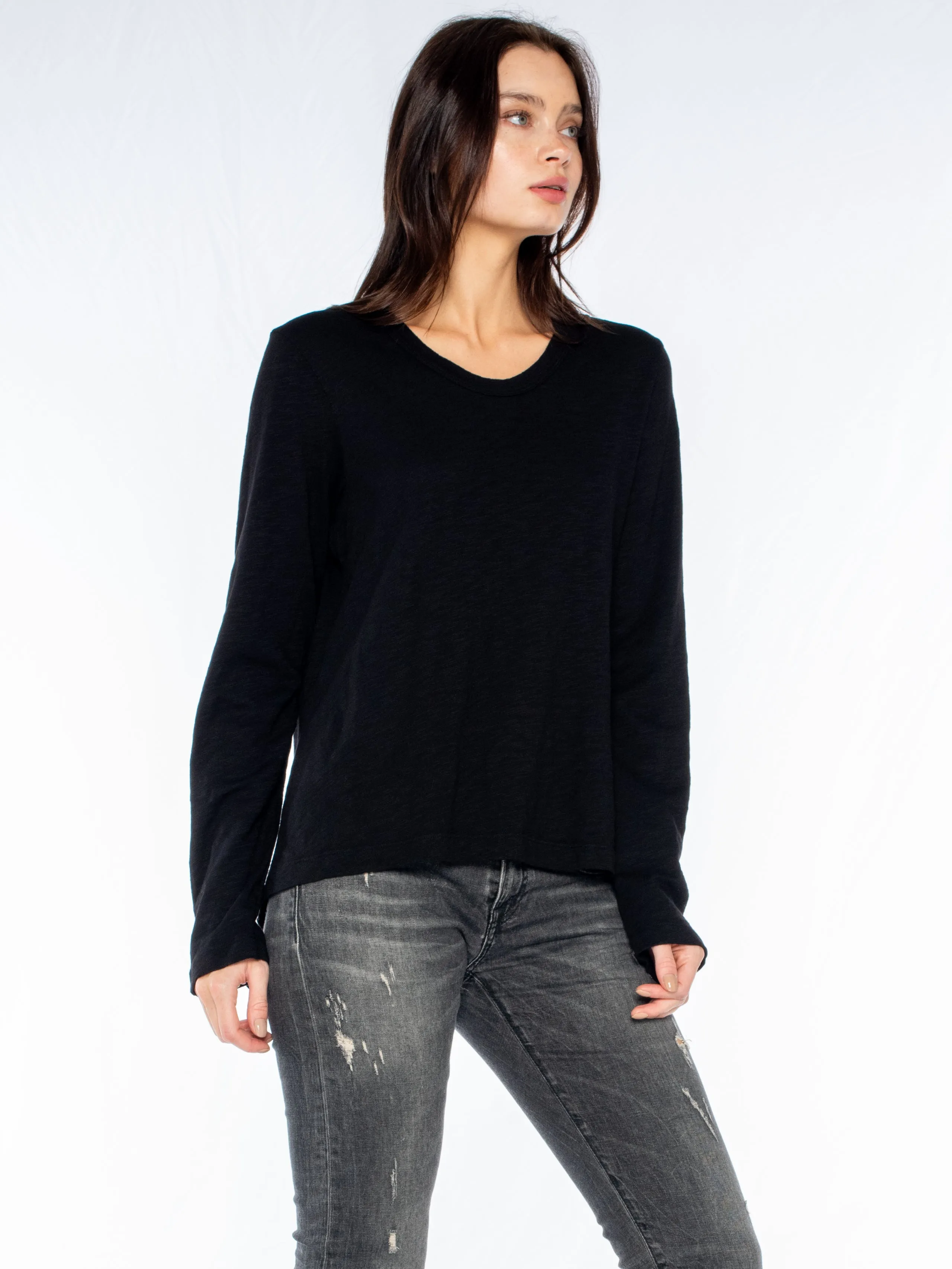 Crew L/S Drama Crossover Back Slub Tee