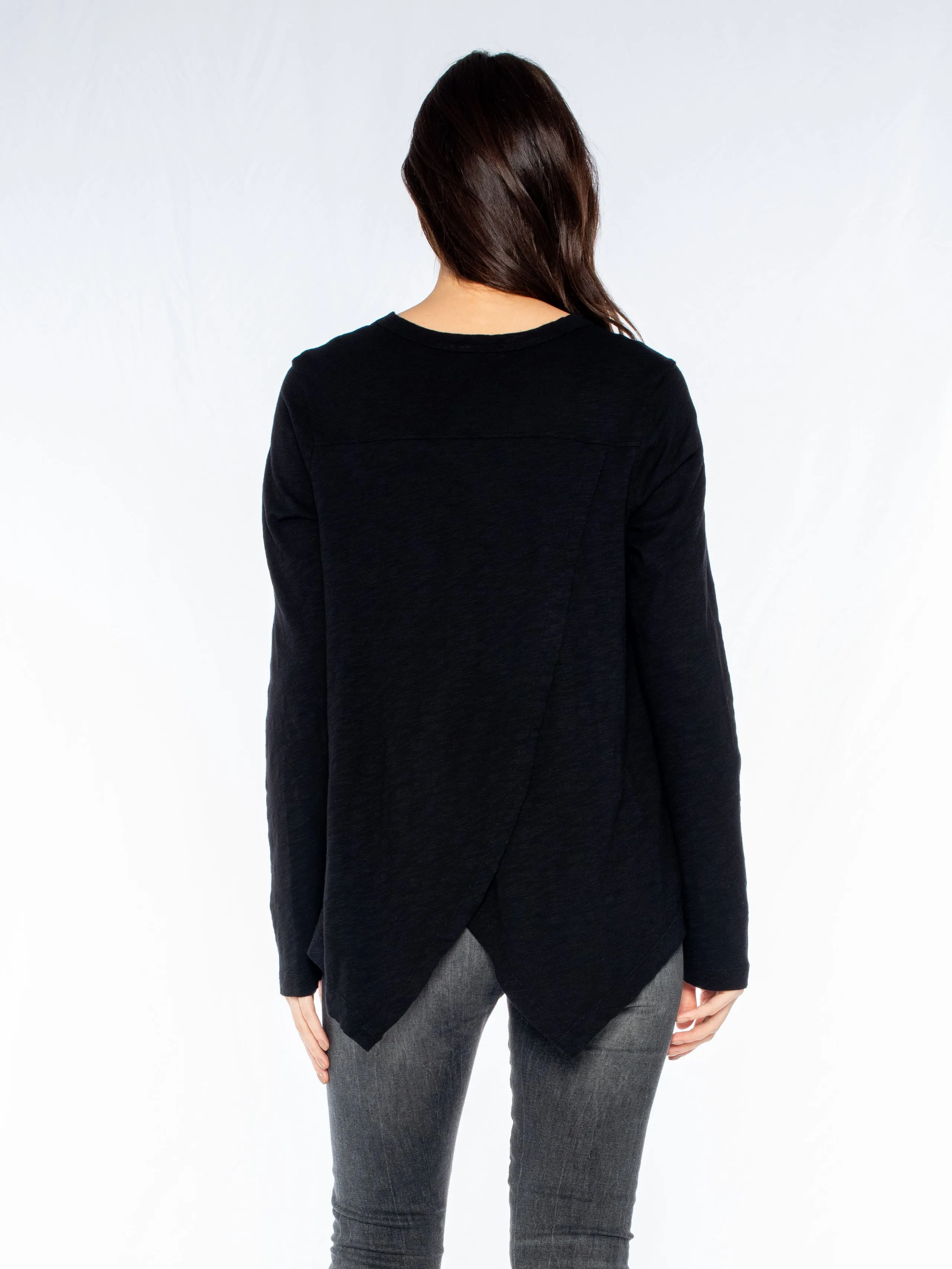 Crew L/S Drama Crossover Back Slub Tee