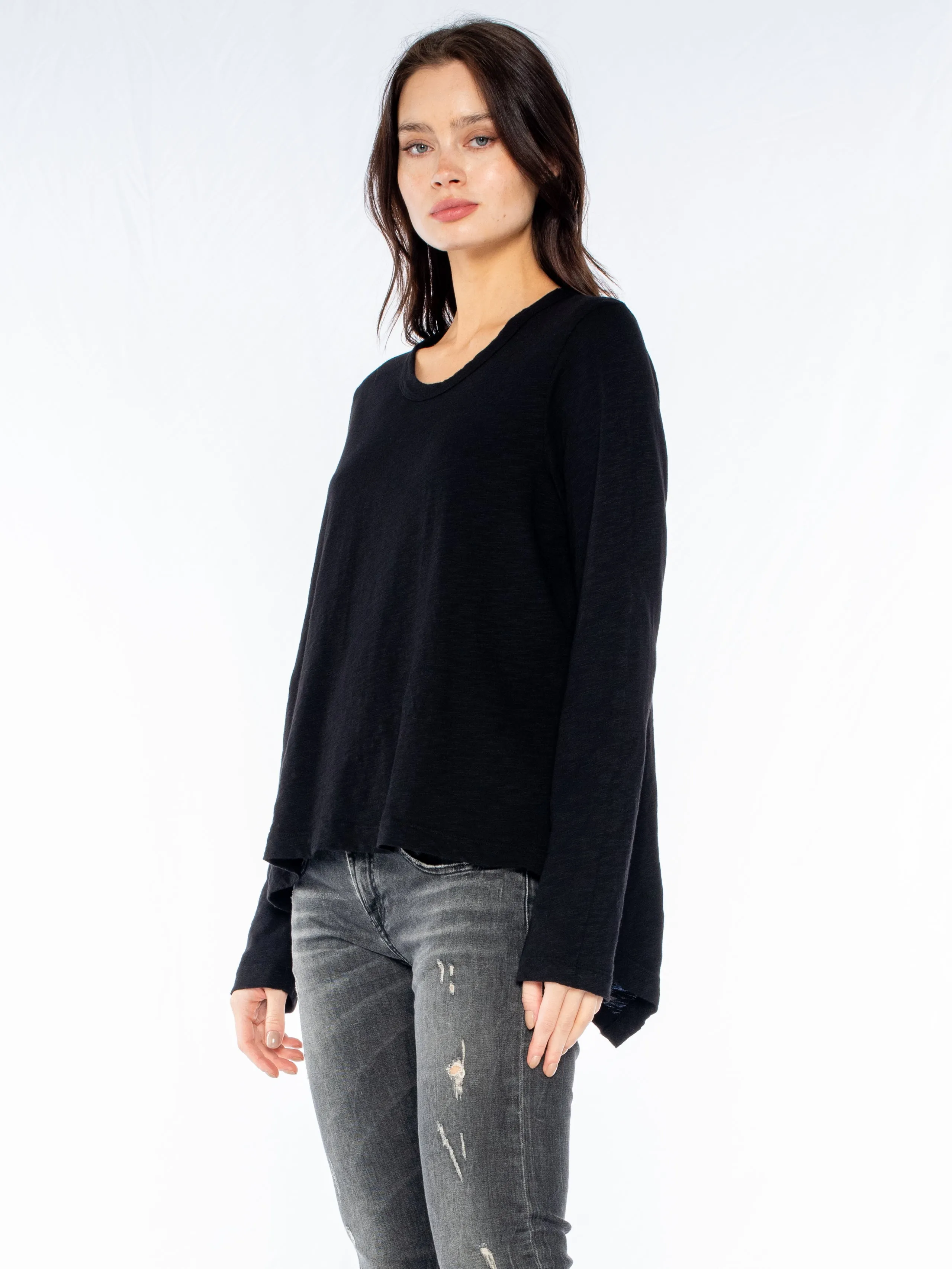 Crew L/S Drama Crossover Back Slub Tee