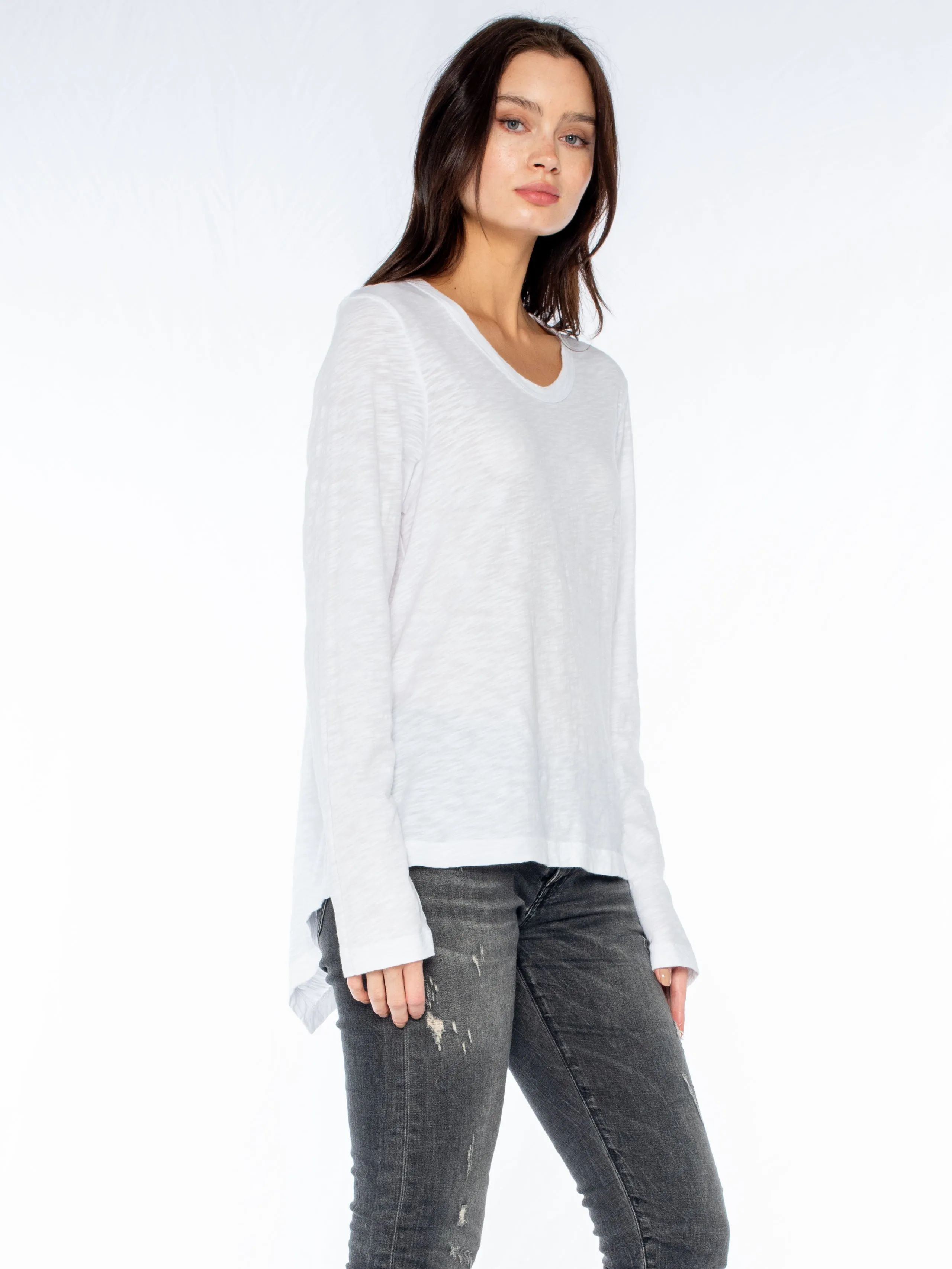Crew L/S Drama Crossover Back Slub Tee