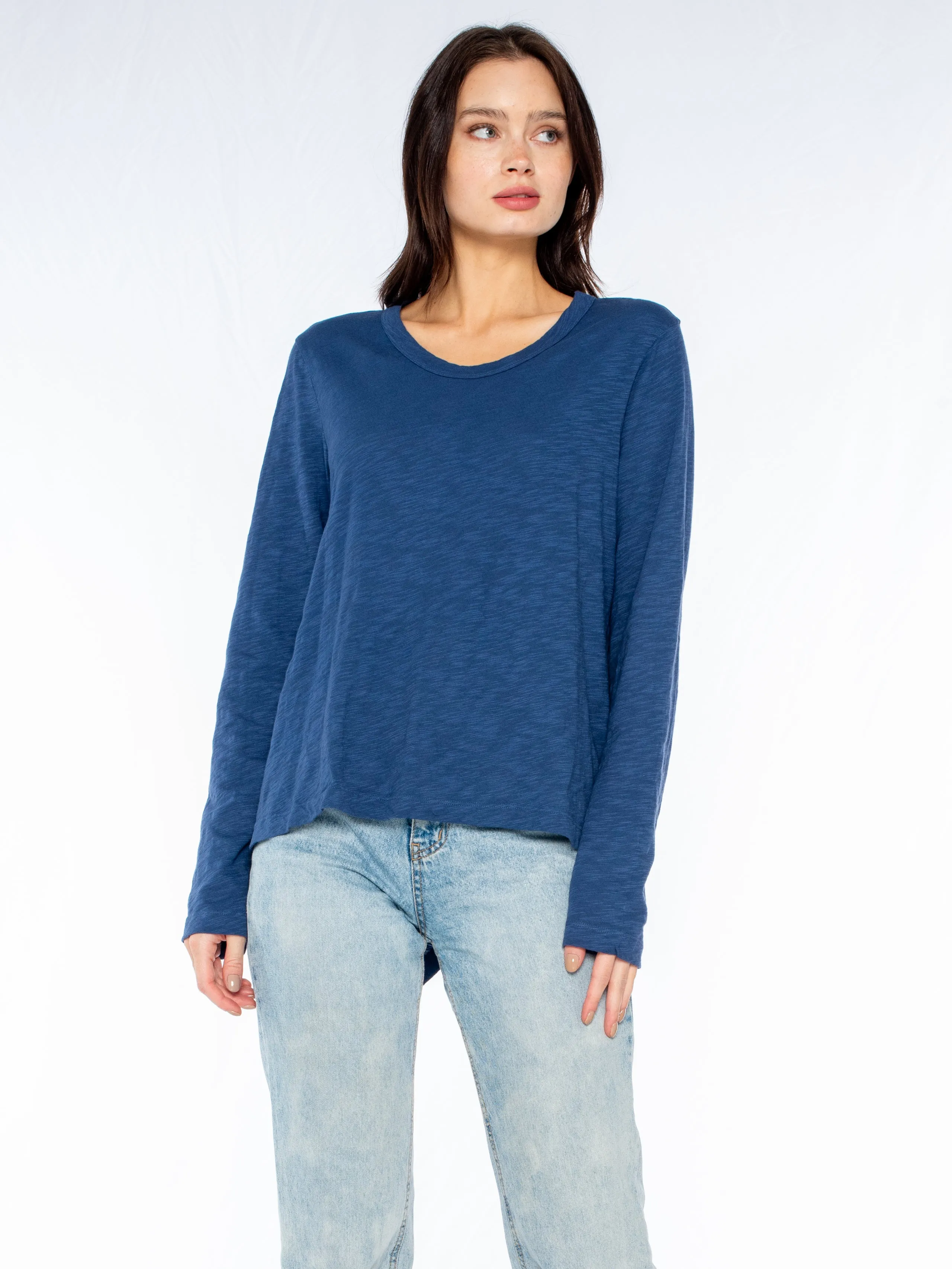 Crew L/S Drama Crossover Back Slub Tee