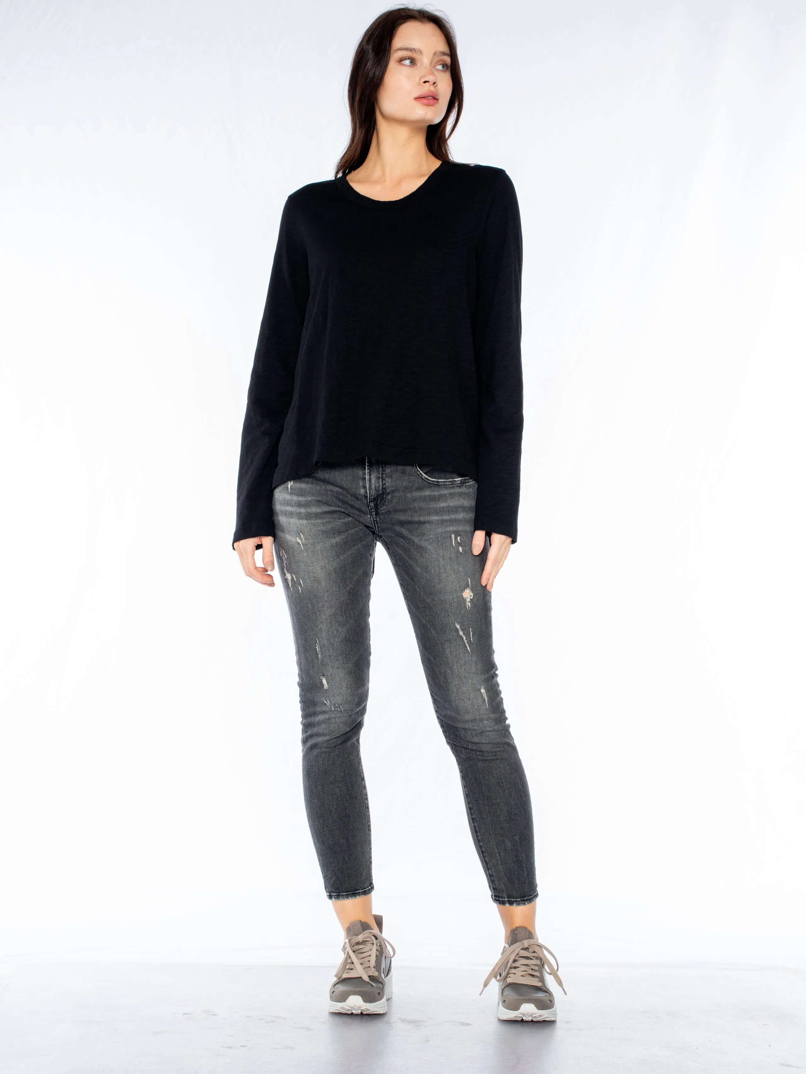Crew L/S Drama Crossover Back Slub Tee