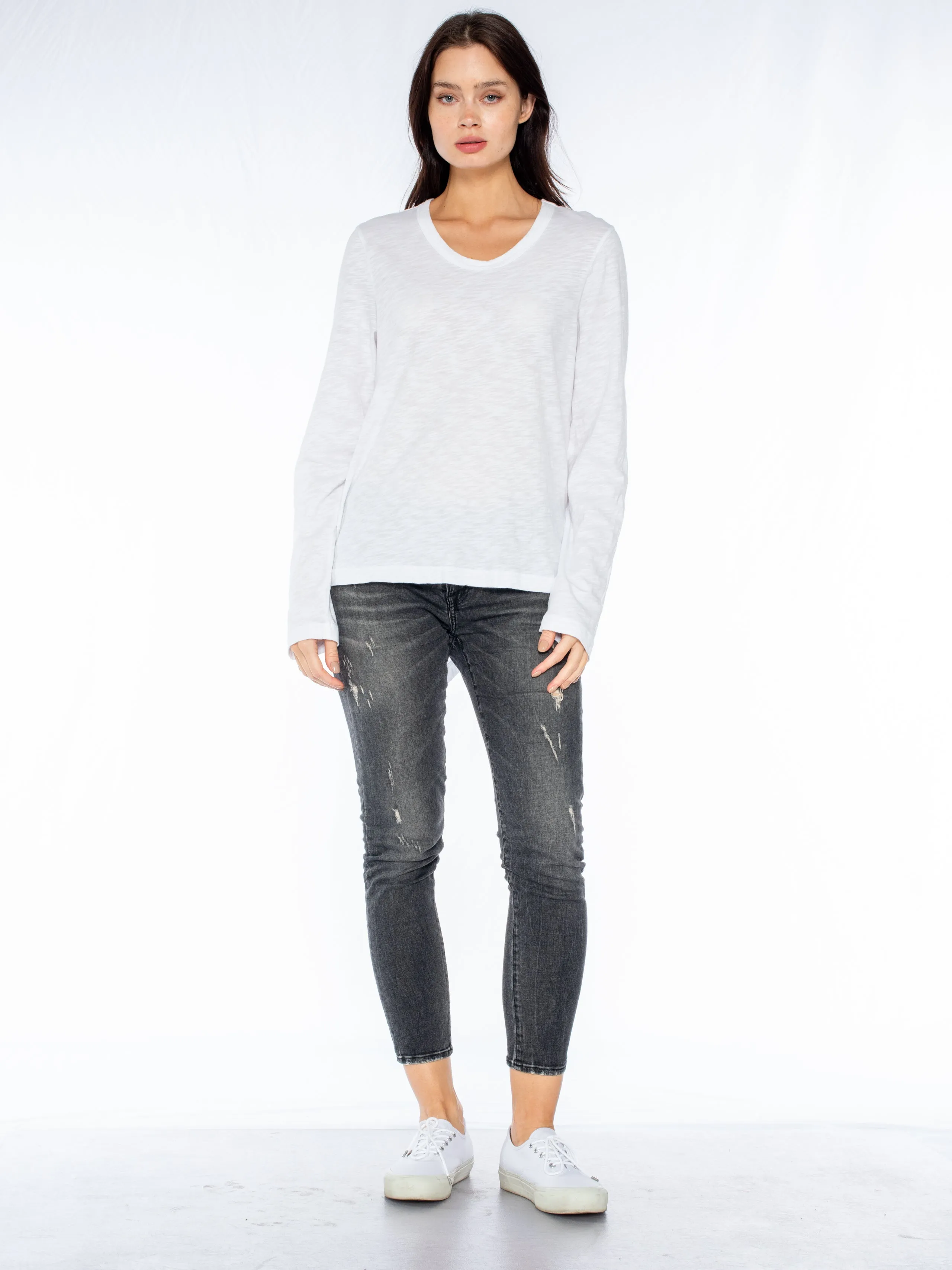 Crew L/S Drama Crossover Back Slub Tee