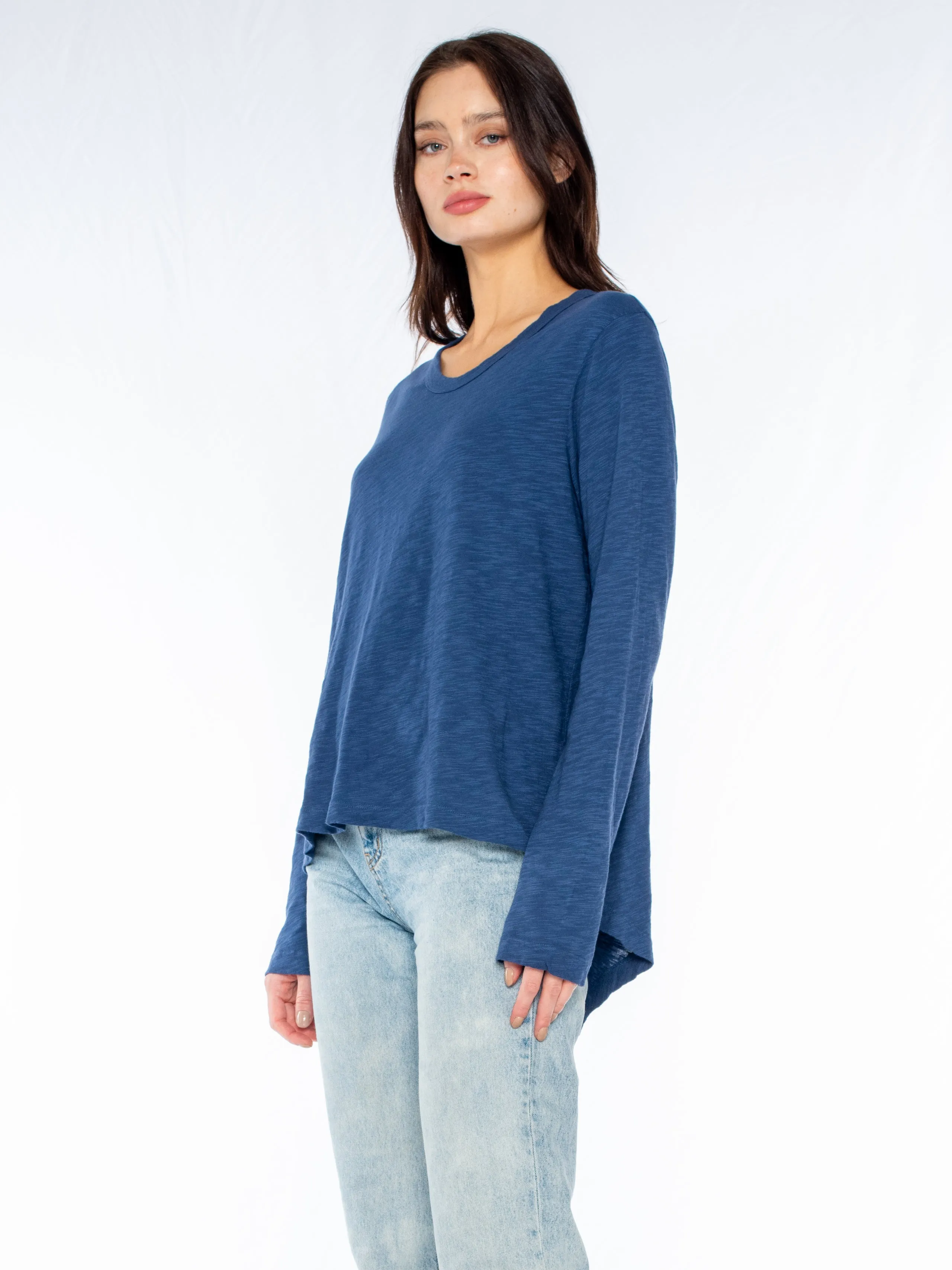 Crew L/S Drama Crossover Back Slub Tee
