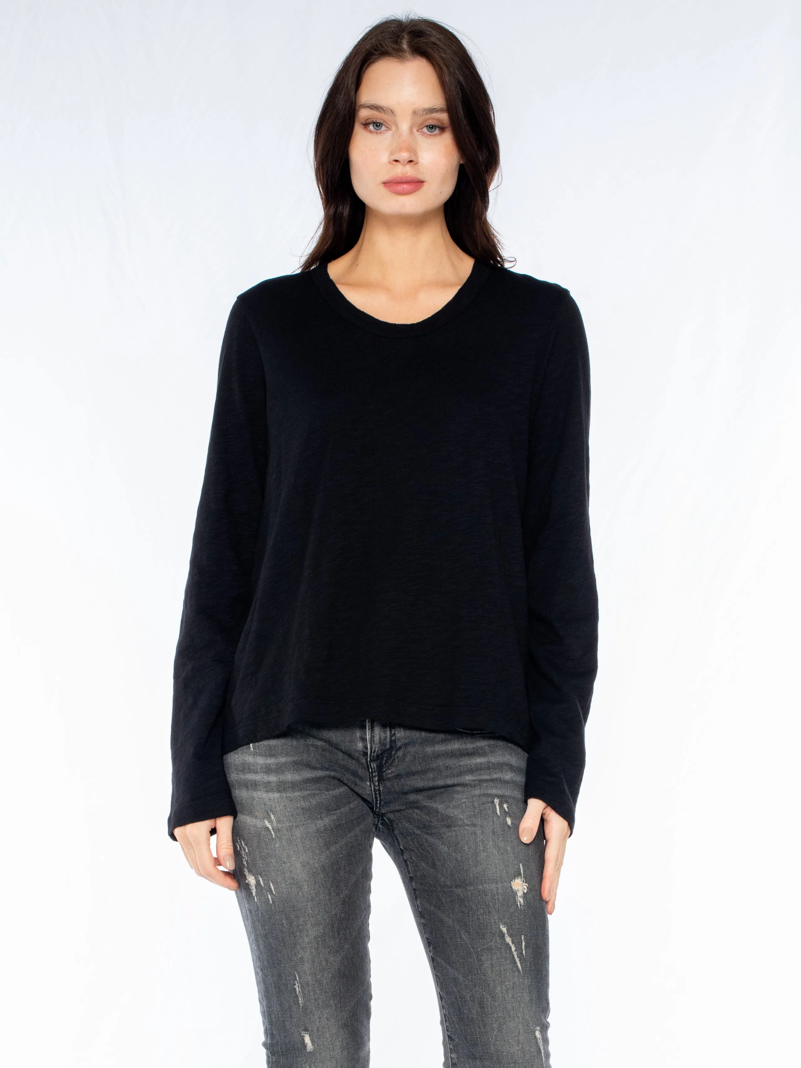 Crew L/S Drama Crossover Back Slub Tee
