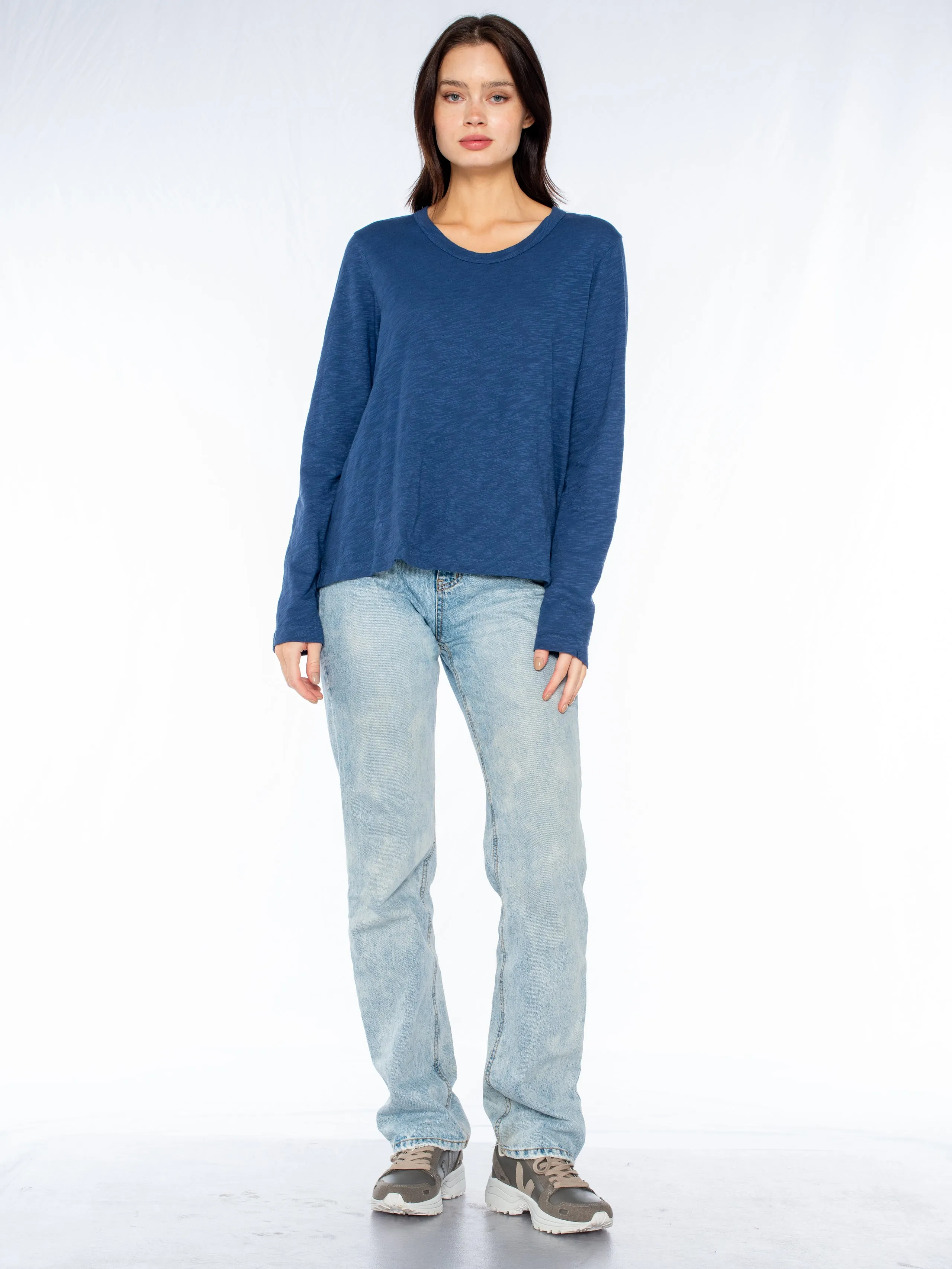 Crew L/S Drama Crossover Back Slub Tee