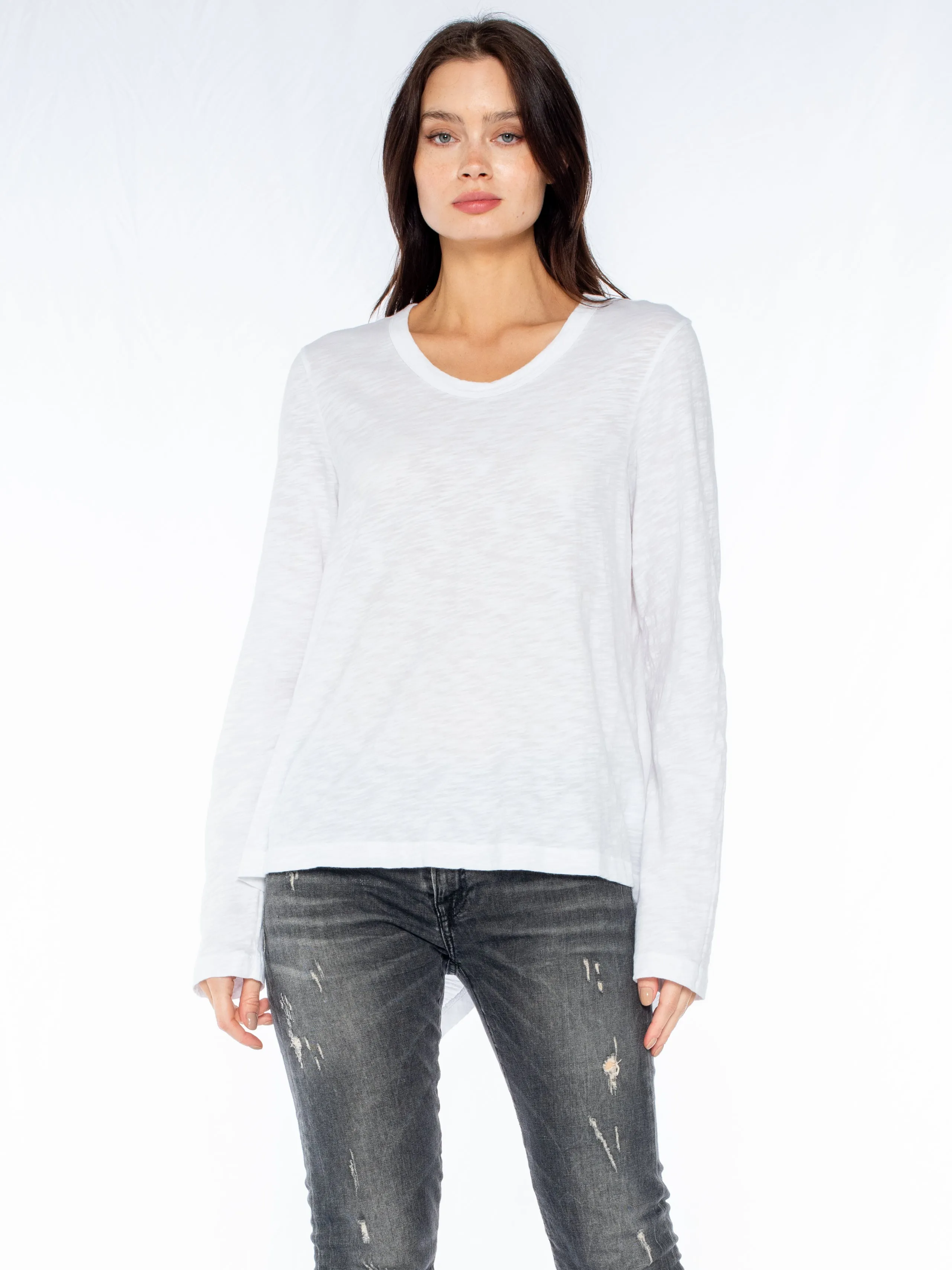 Crew L/S Drama Crossover Back Slub Tee
