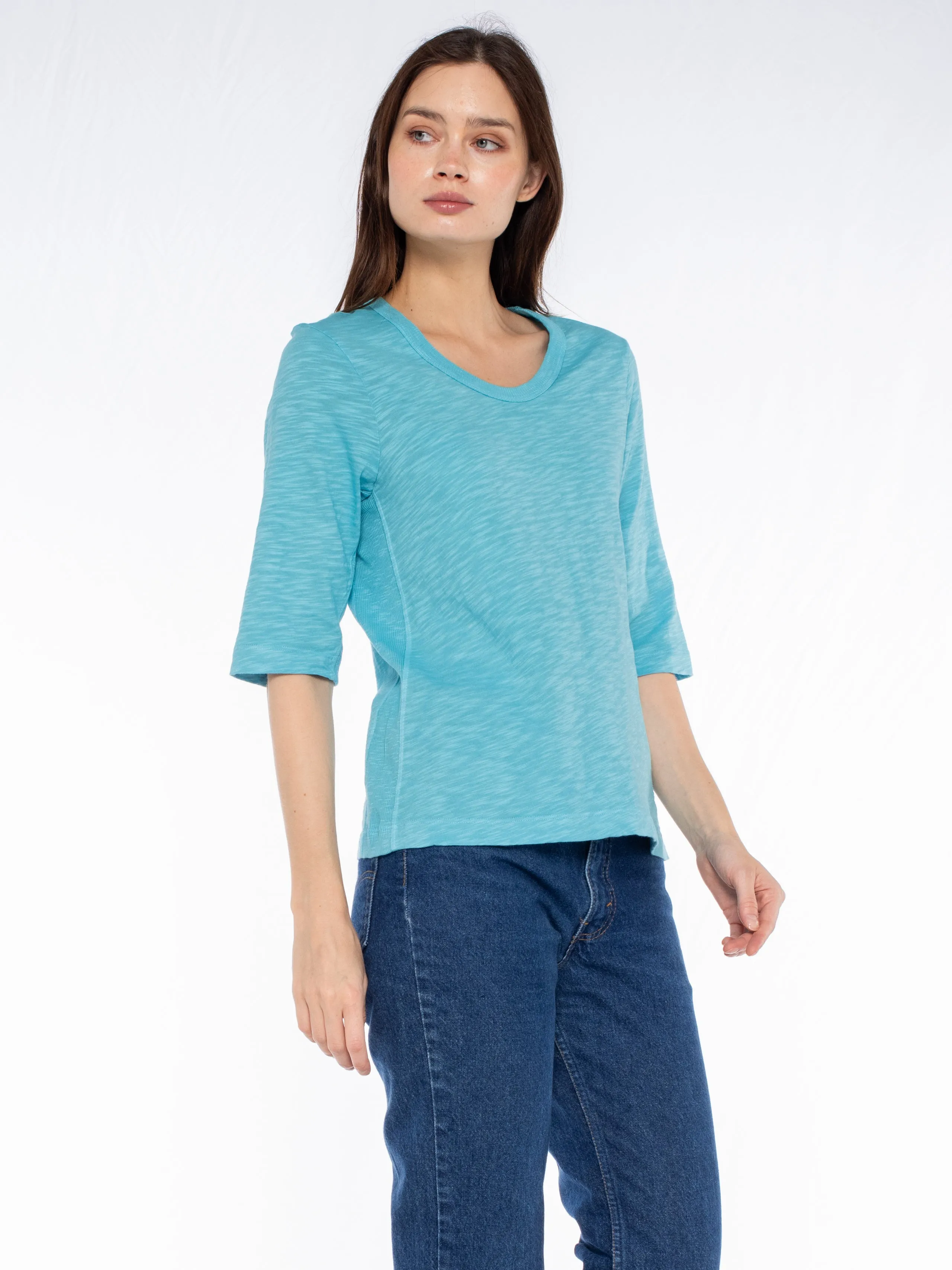 Crew Slub Rib Mix Panels-Slim Fit