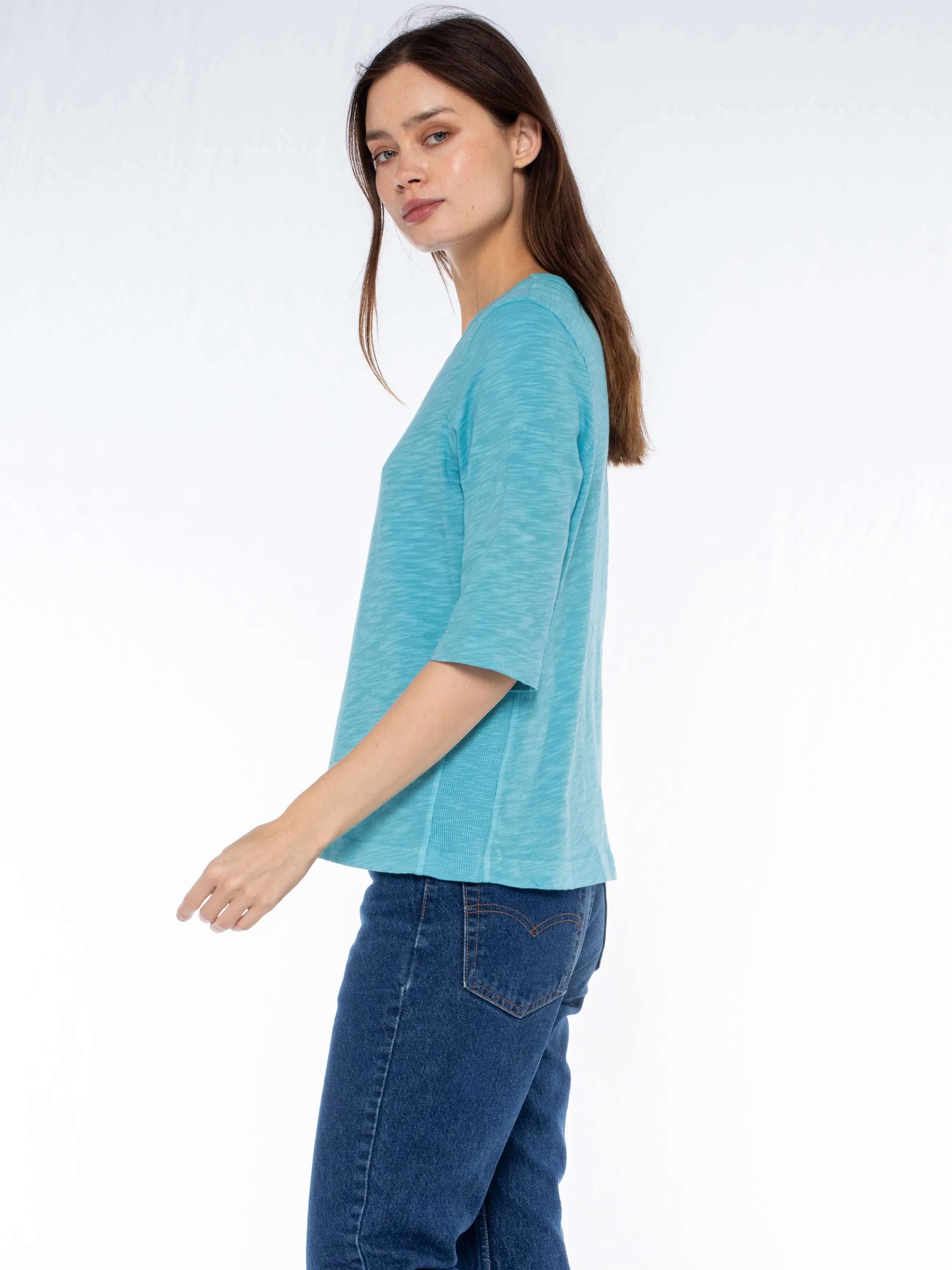 Crew Slub Rib Mix Panels-Slim Fit