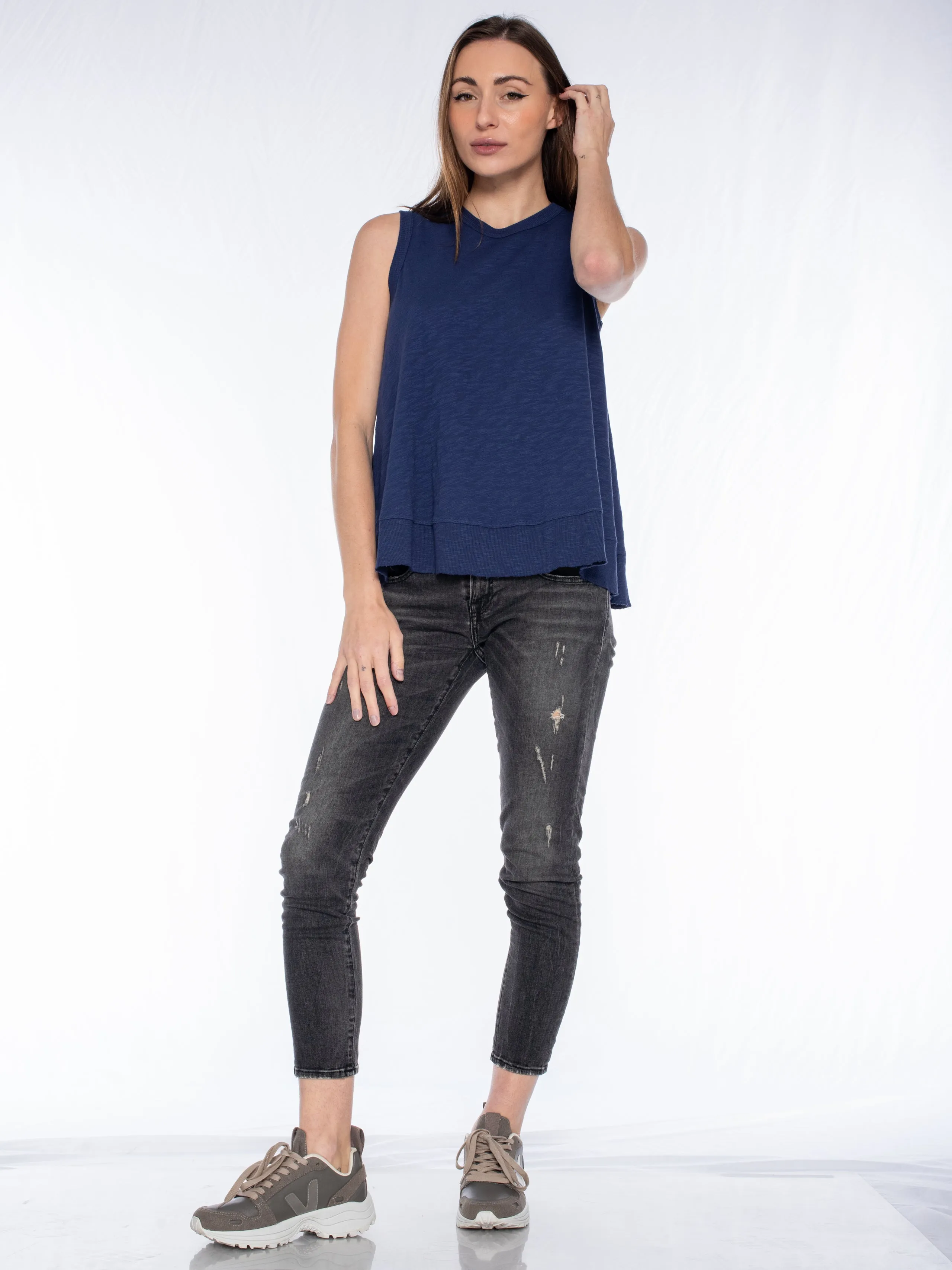 Crop Trapeze Shell Rib Mix Top