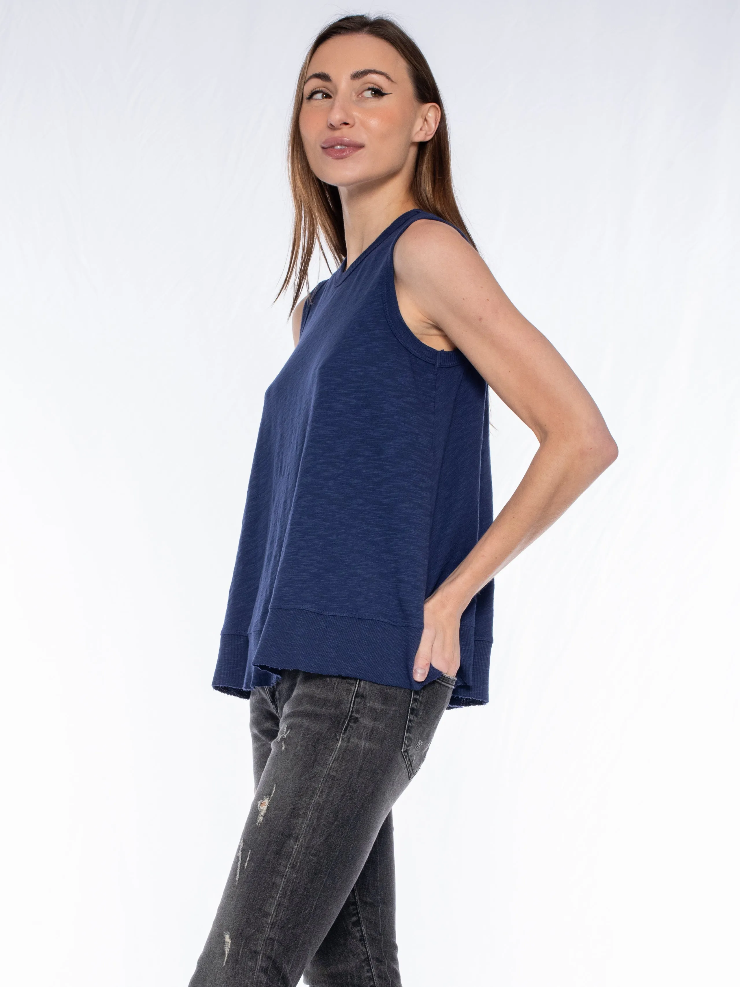 Crop Trapeze Shell Rib Mix Top