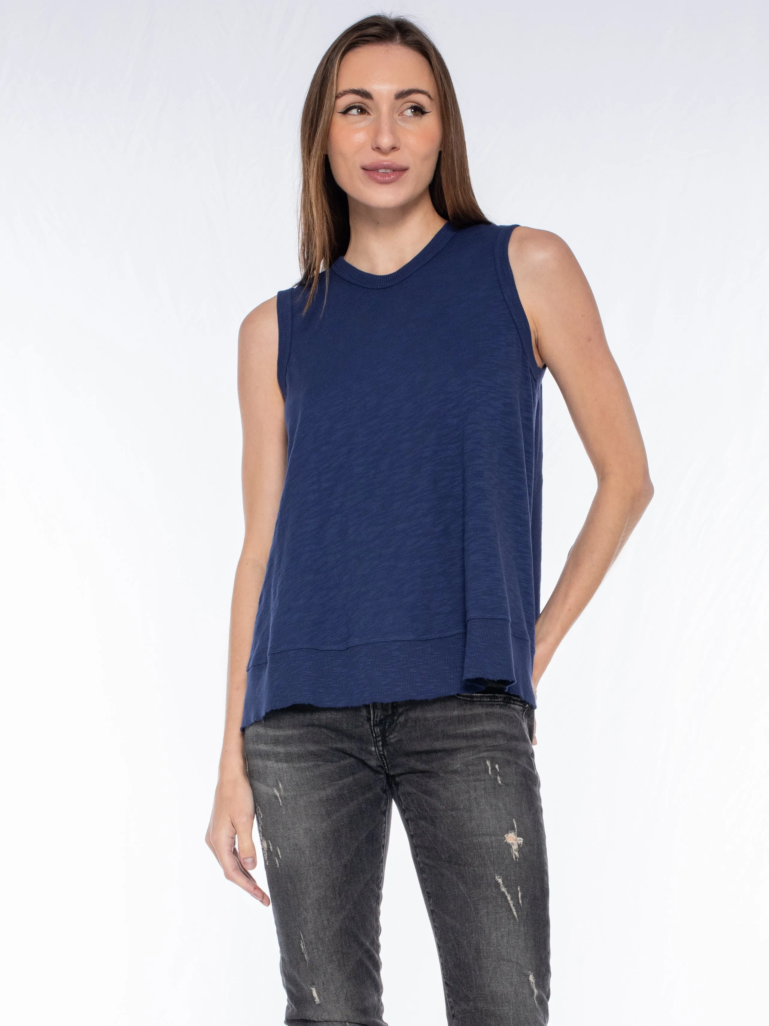 Crop Trapeze Shell Rib Mix Top