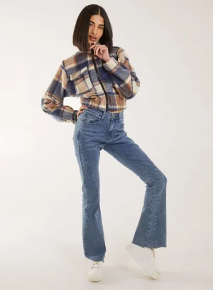 Cropped Tartan Style Fleece Jacket