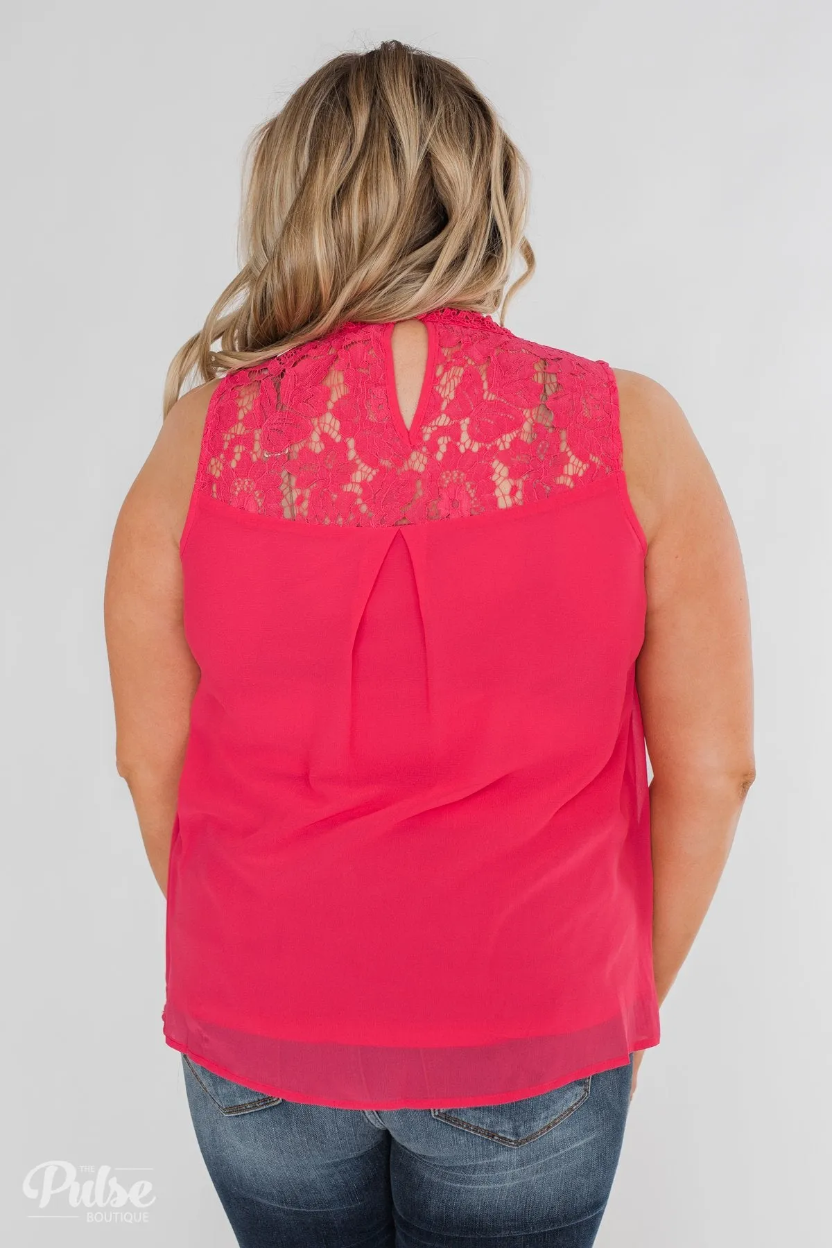 Detailed in Lace Tank Top- Hot Pink
