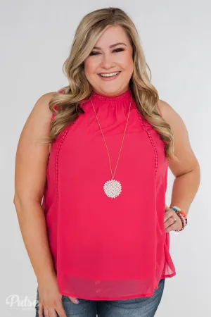 Detailed in Lace Tank Top- Hot Pink