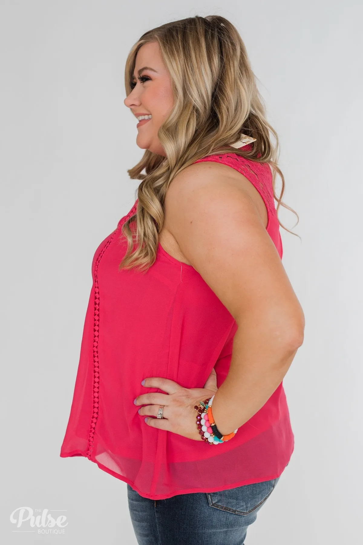 Detailed in Lace Tank Top- Hot Pink