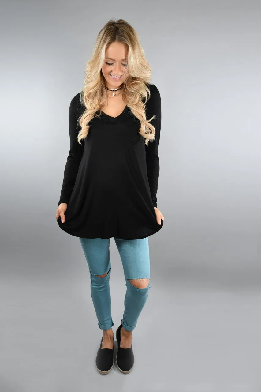 Essential V-Neck Top Black