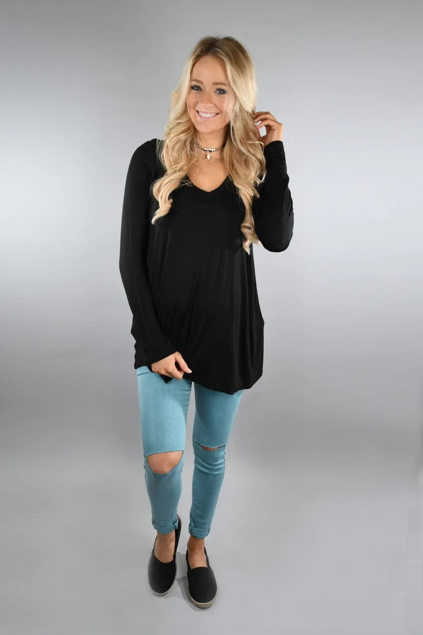 Essential V-Neck Top Black