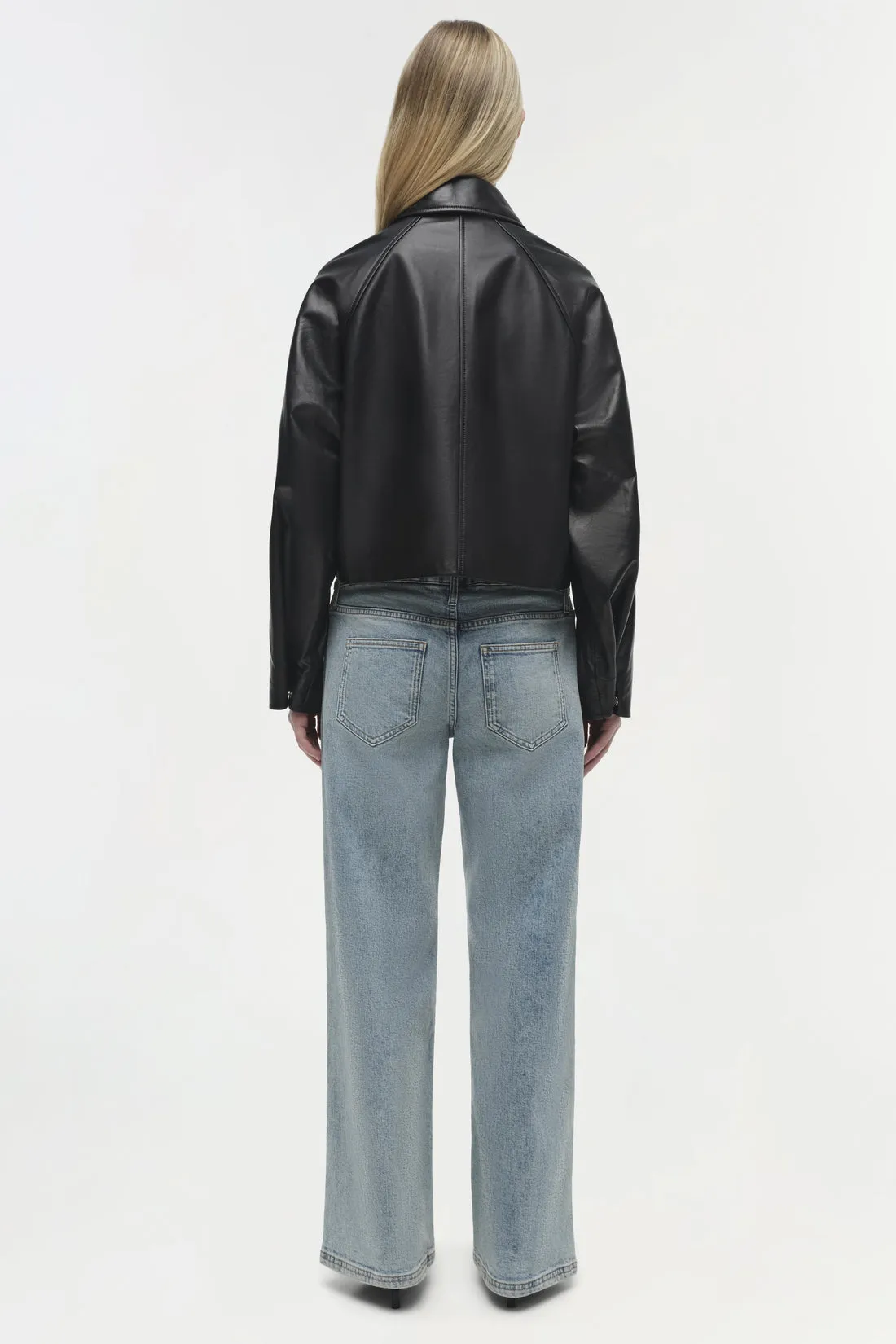 Everli Cropped Leather Jacket in Black