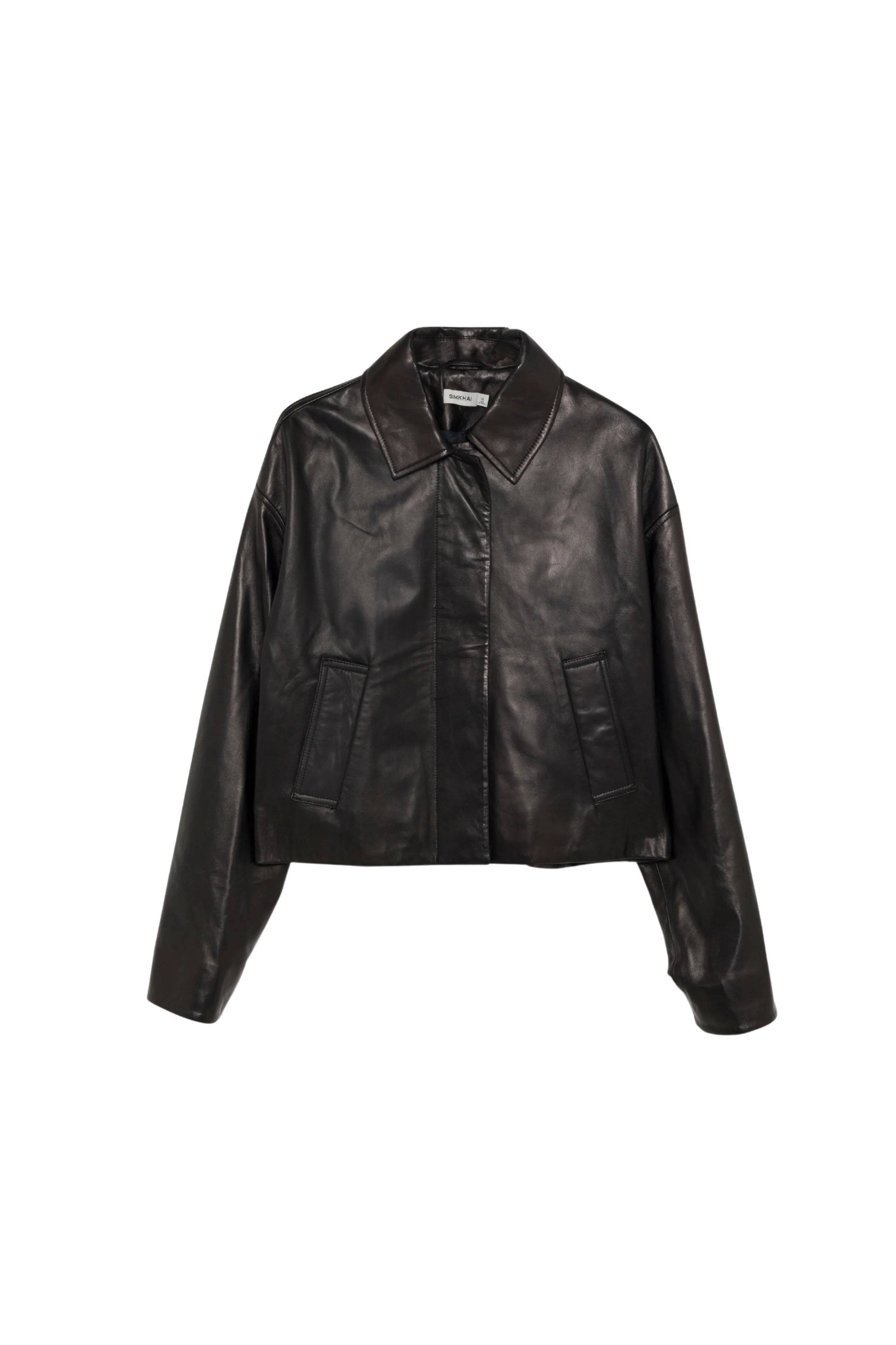 Everli Cropped Leather Jacket in Black