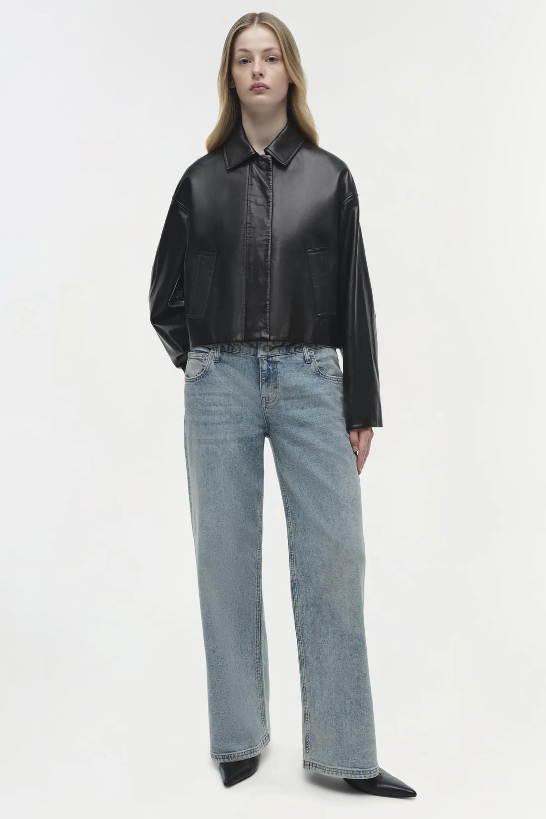 Everli Cropped Leather Jacket in Black